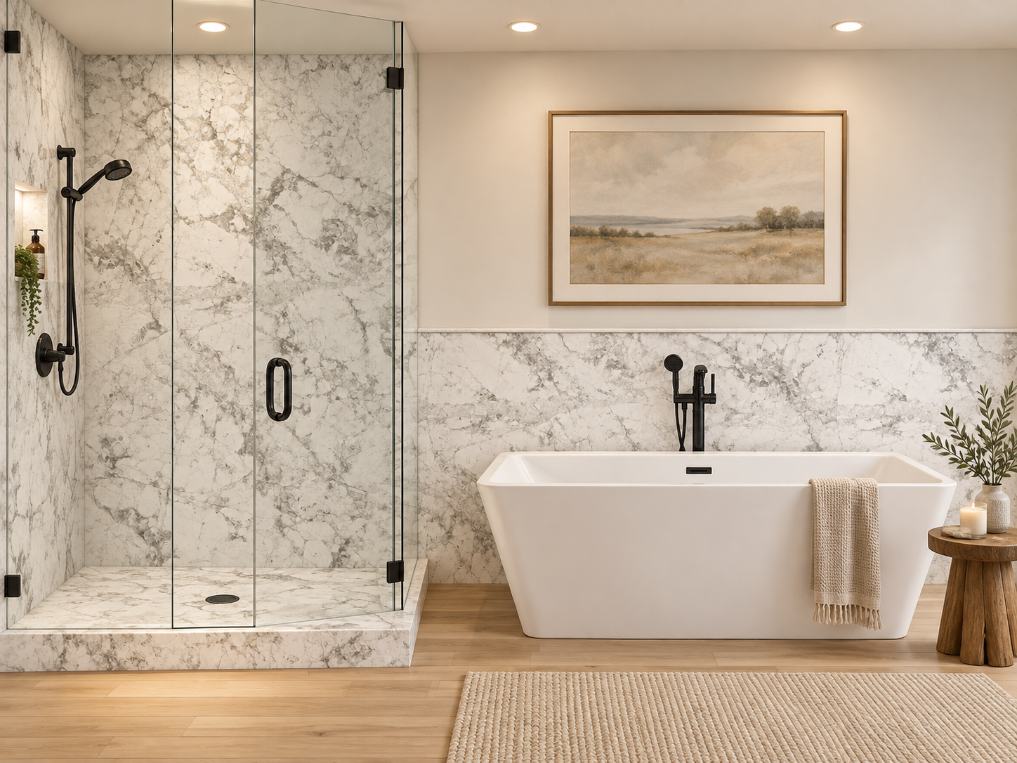 Glacier 2 wall shower and wainscot rendering