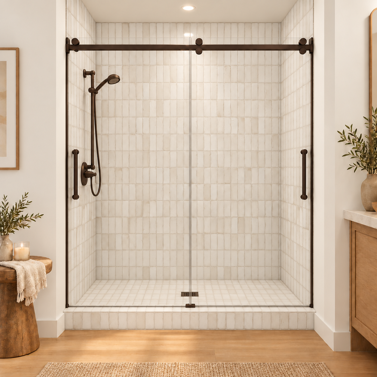 Beige Straight 2x6 Terracotta shower rendering