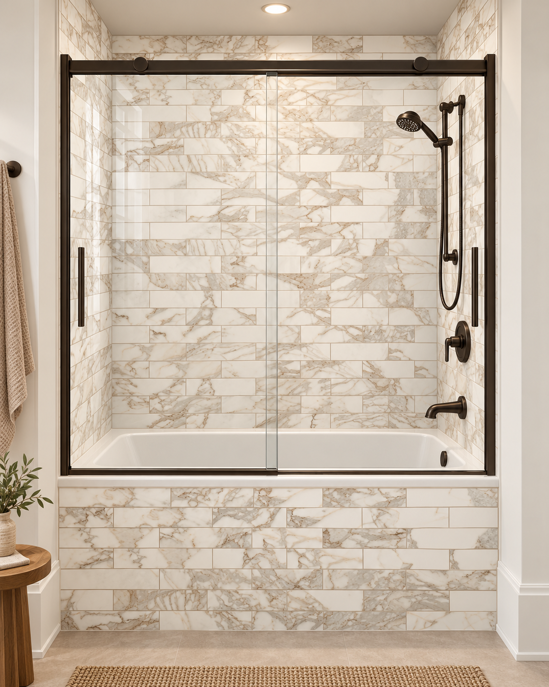 Calcutta Brown 3x12 Subway tub surround rendering