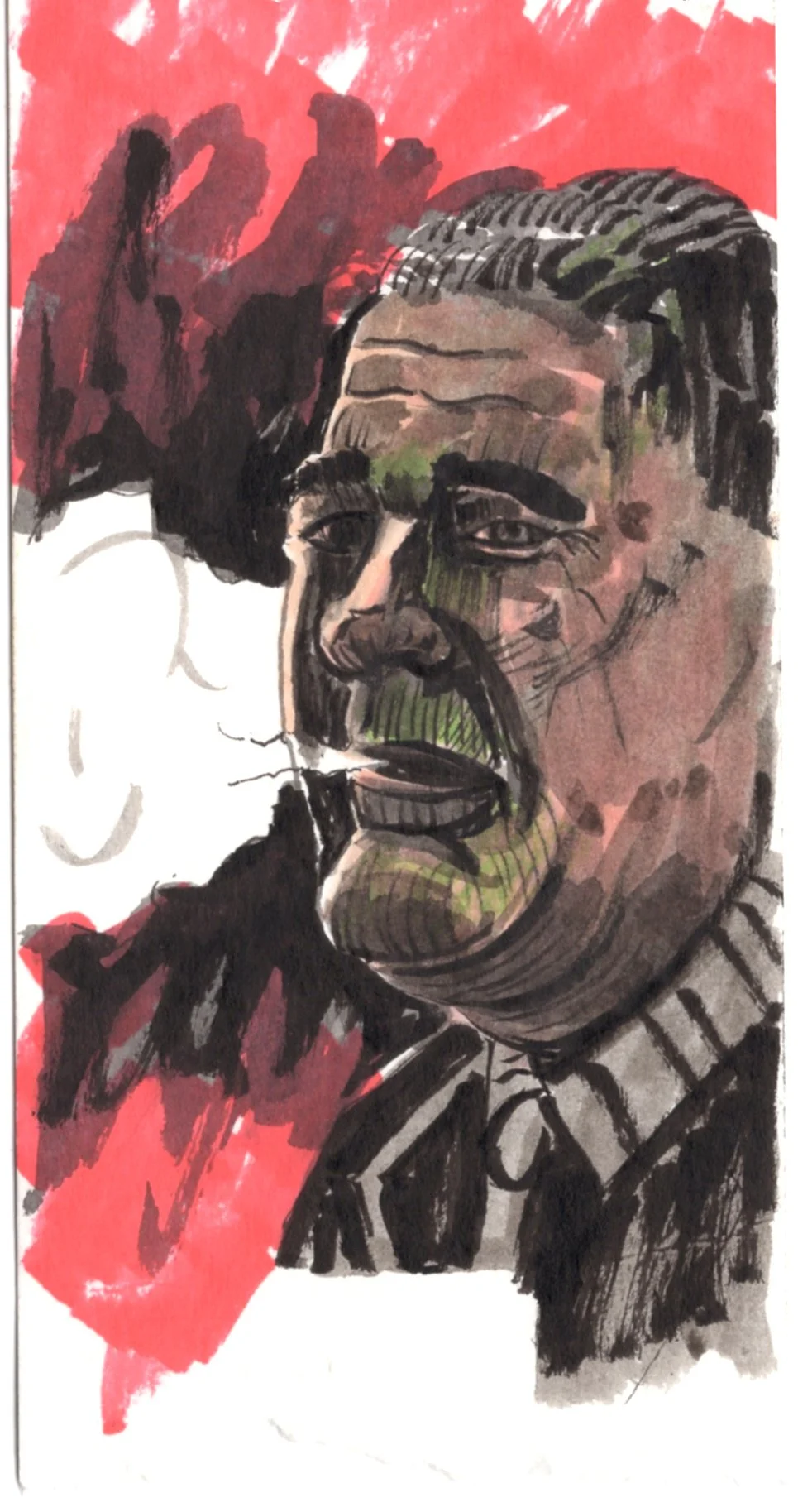 One of my first ink wash practices. it got very muddy on the face, so I'm keeping this here as a reminder to make my washes simple. 