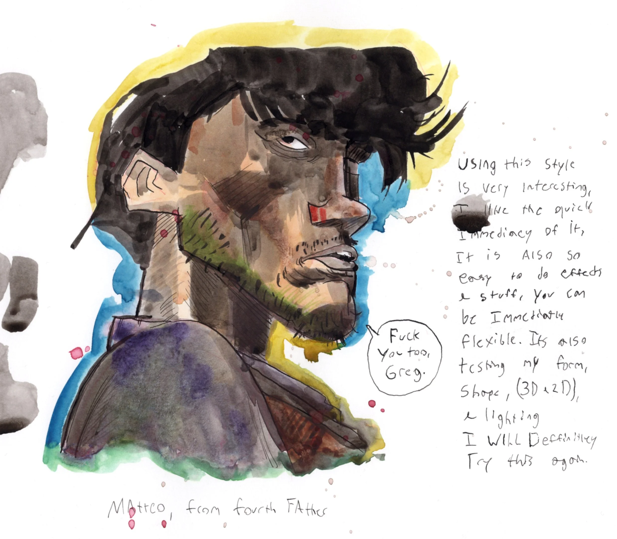 you may have noticed that I have started experimenting with ink wash. I'm developing new techniques to help my drawings improve. I've been studying Matteo Scalera a lot I'm excited for his new comic The Fourth Father. I also just picked up The Flash 