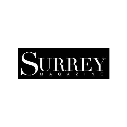 Surrey Magazine logo in black and white with the title in large and small fonts.