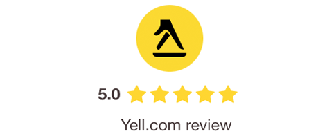 Yell.com review with 5-star rating and yellow logo