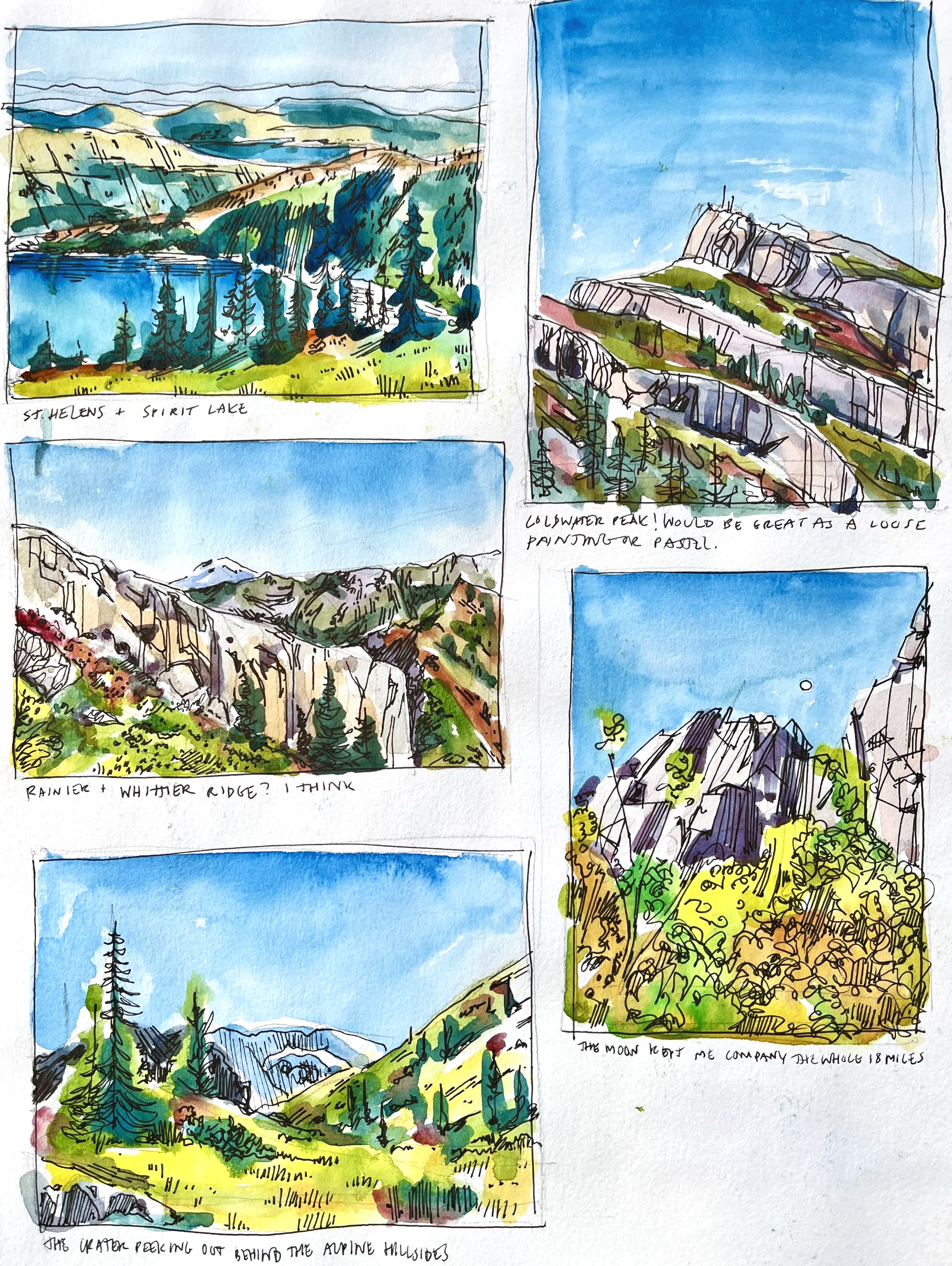 Untitled sketches, 12"x9", watercolor and pen