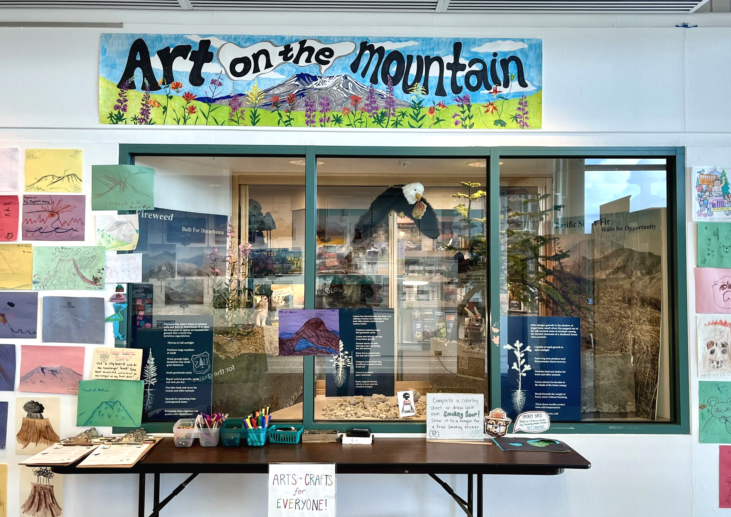 (Top center) Native flower banner for Coldwater Science and Learning Center art table; 1.5'x5.5' marker and crayon on paper 