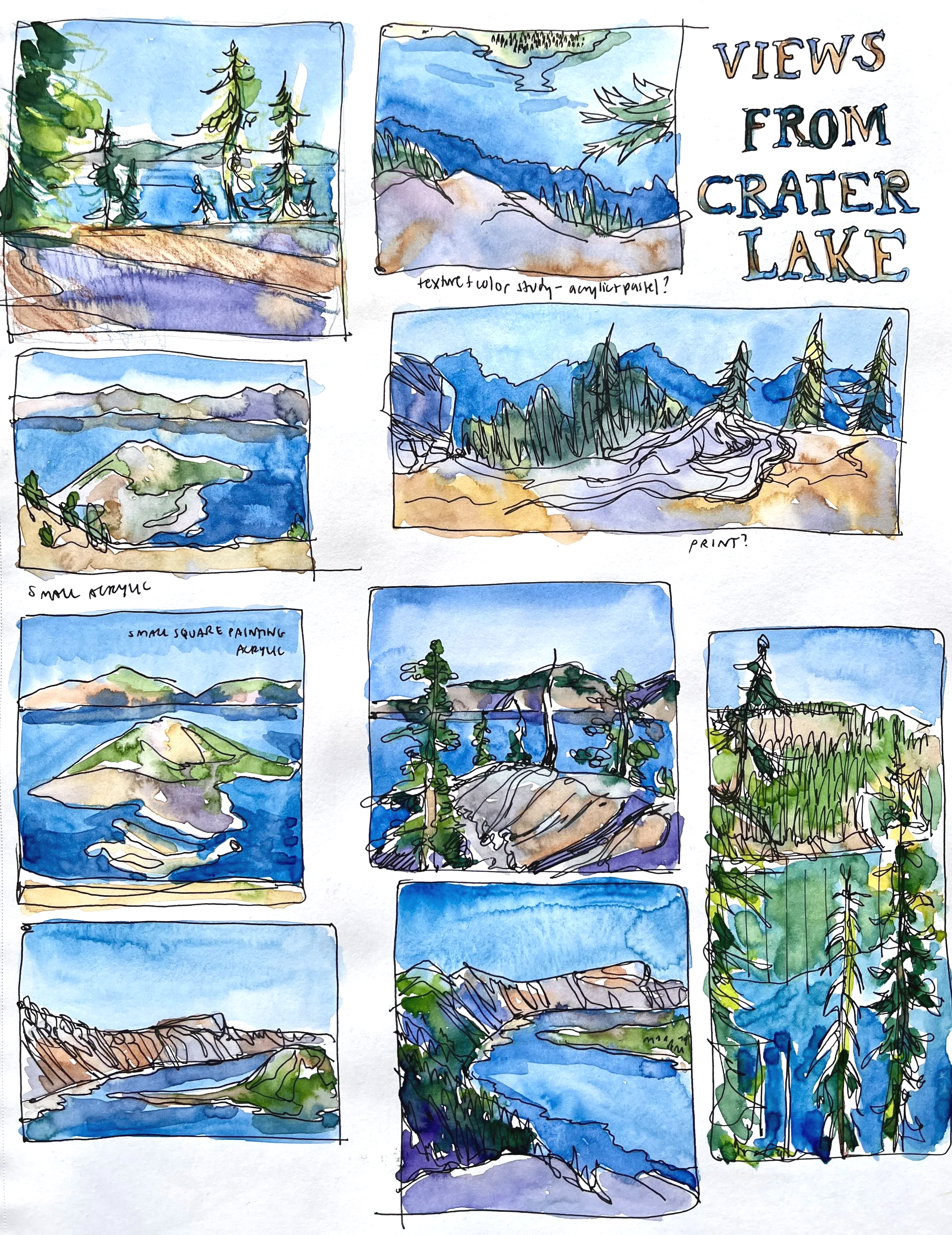 Untitled sketches, 12"x9", watercolor and pen