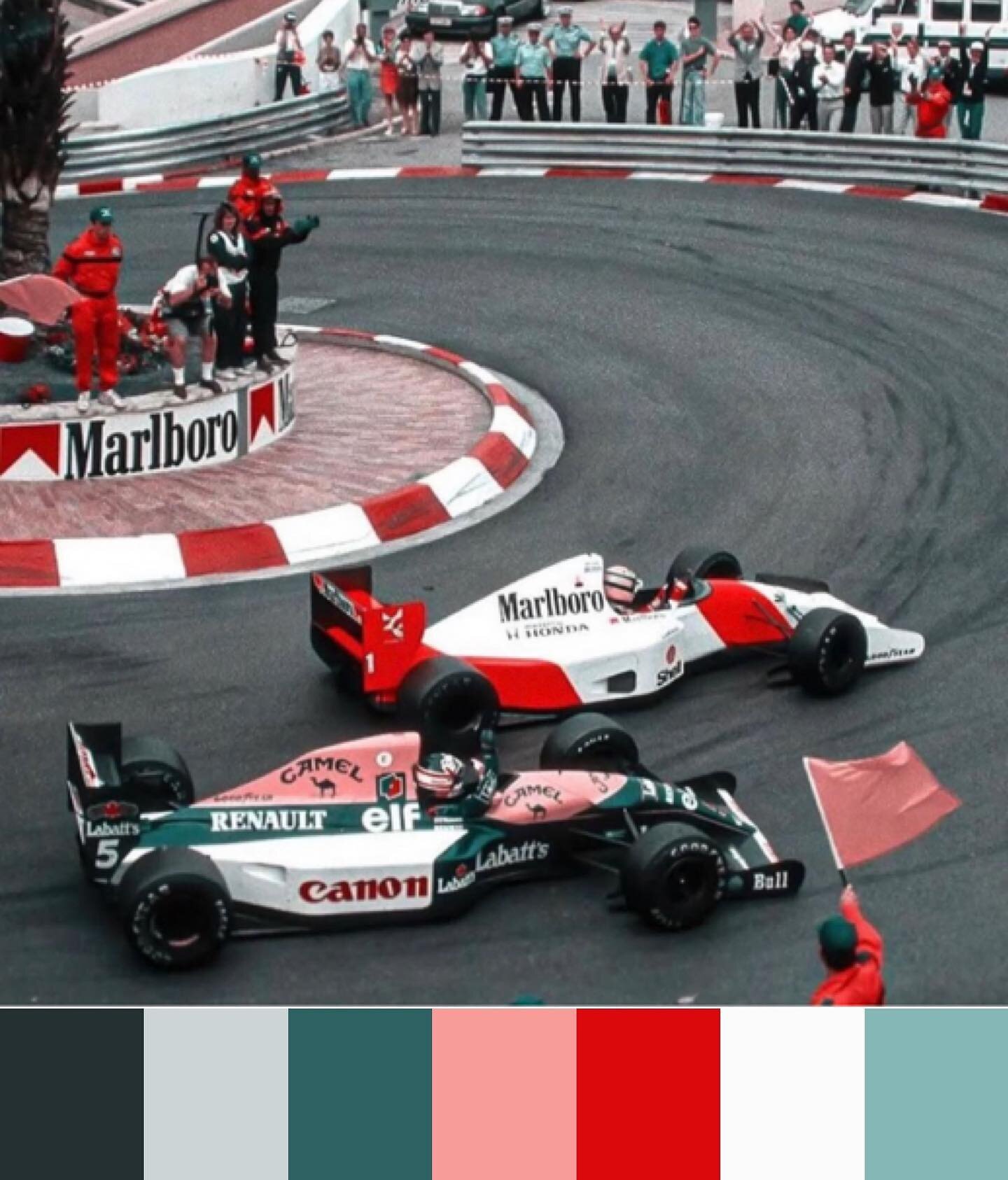 That is one delicious hairpin. .
#colorpalette  #vintageracing #vintagecolors  #artdirection  #raceday #formula1