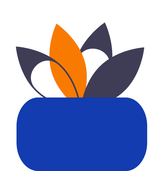 Icon of a blue plant pot with orange and purple leaves