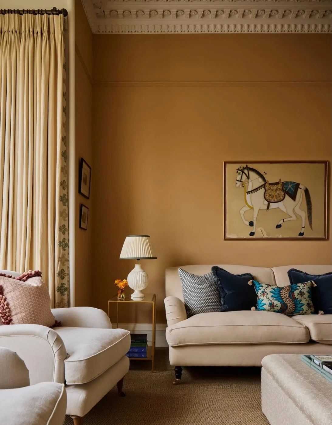 The sitting room of our Stockbridge project painted in @edwardbulmerpaint cinnamon 📸 @boz_gagovski @homesandgardensofficial article link in bio.