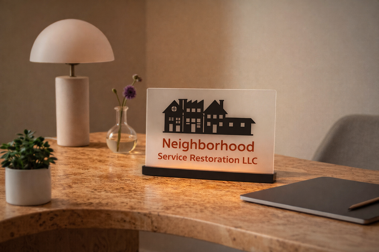 Neighborhood Service Restoration LLC logo representing water, fire, and mold damage restoration services