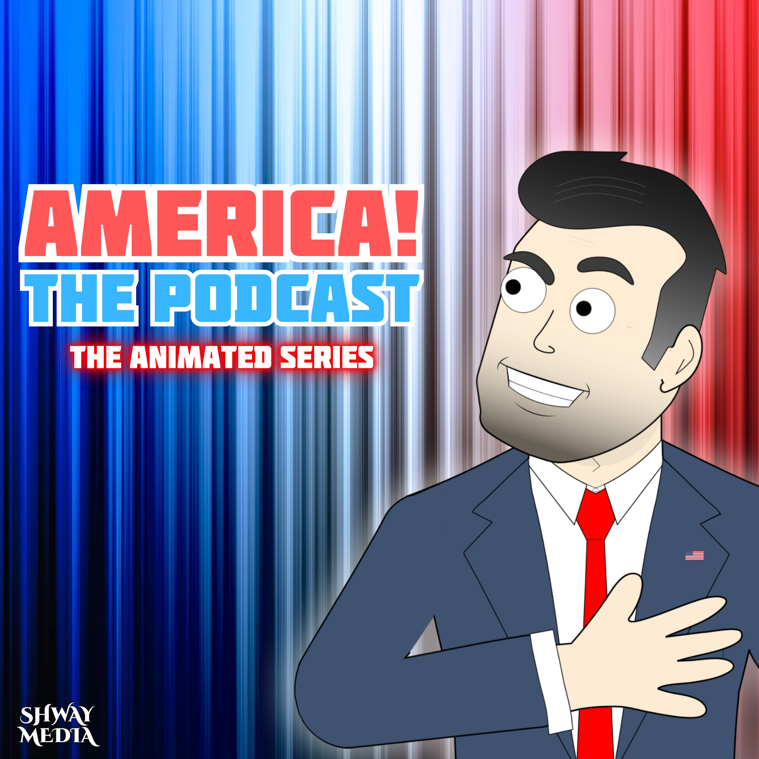 The logo for "America! The Podcast: The Animated Series"
