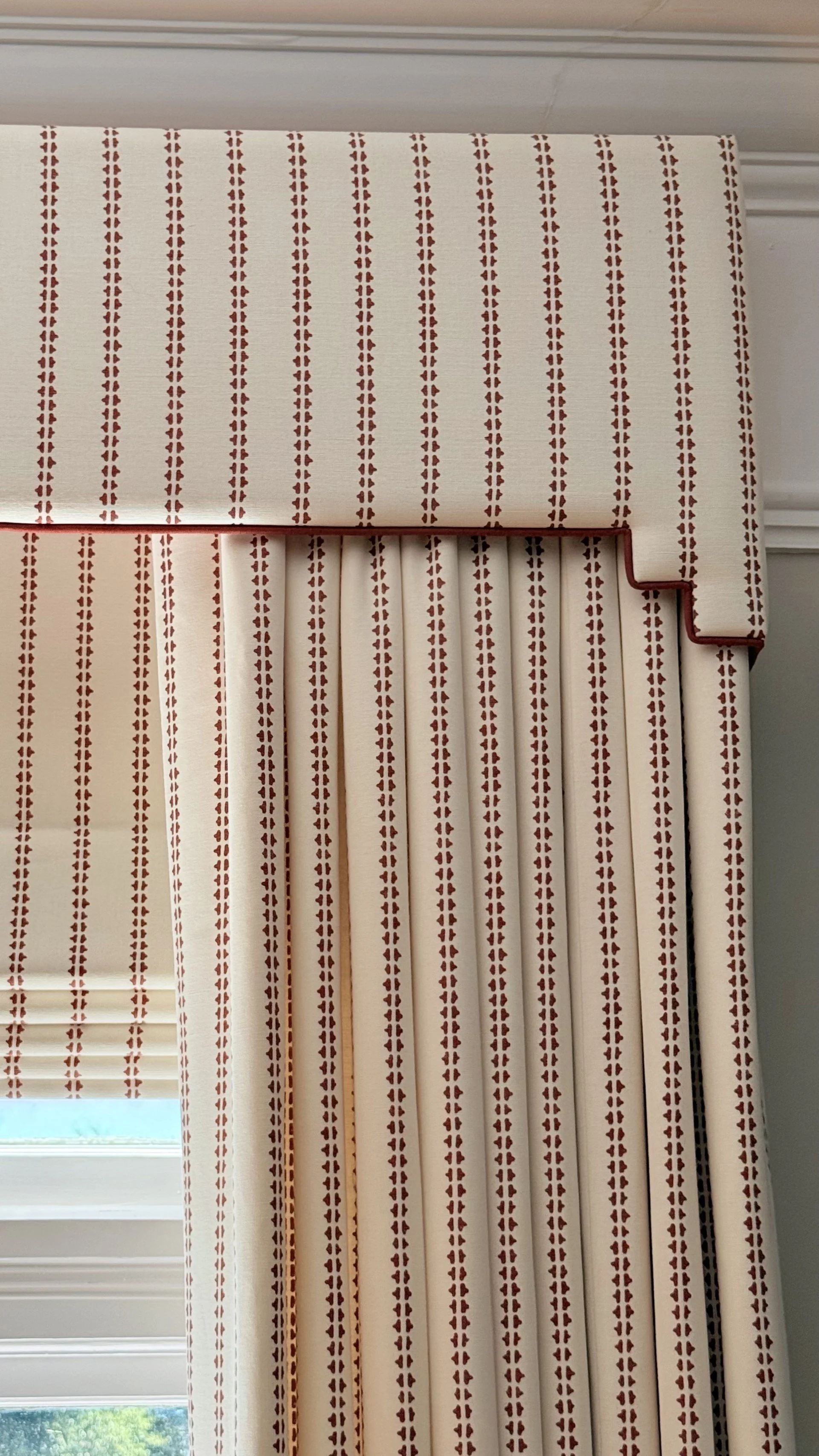 Upholstered Pelmet, Interlined Bedroom Curtains and Roman Blinds