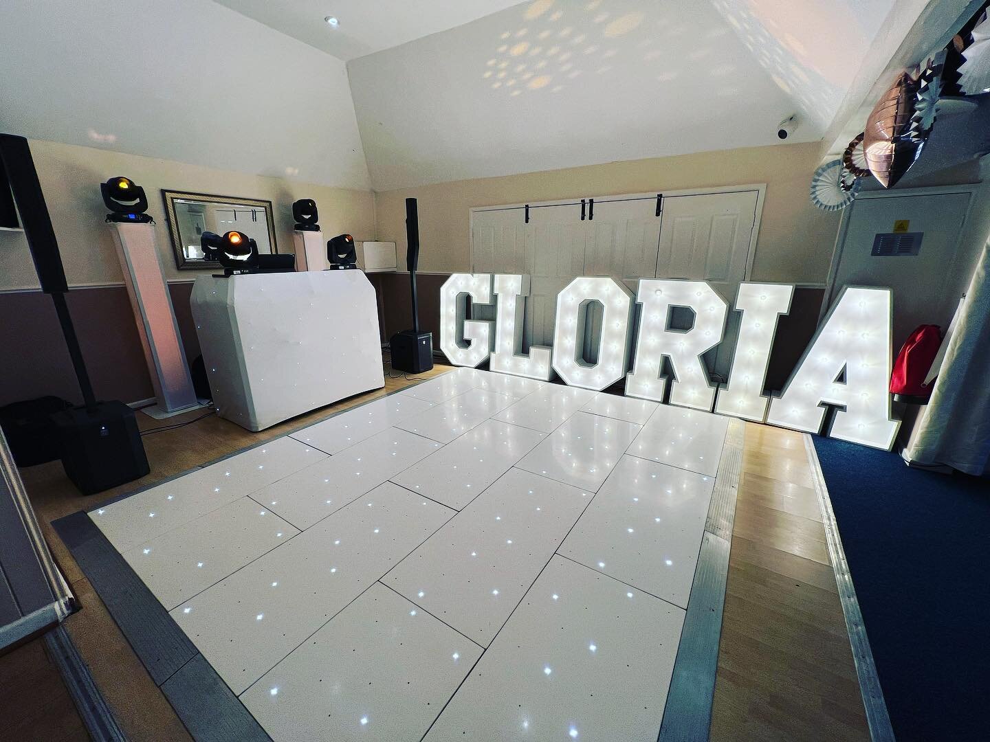 GLORIA!!!!#djlife #mobiledj #mobiledjsetup #mobiledjservice #ev #americandj #americandjlighting #timelapse #weddingdj #devondj #plymouthdj #disco #wedding #dmxlihhting #dancefoor #leddancefloor #ev #denondj #letterlights #love #party @southwestletter