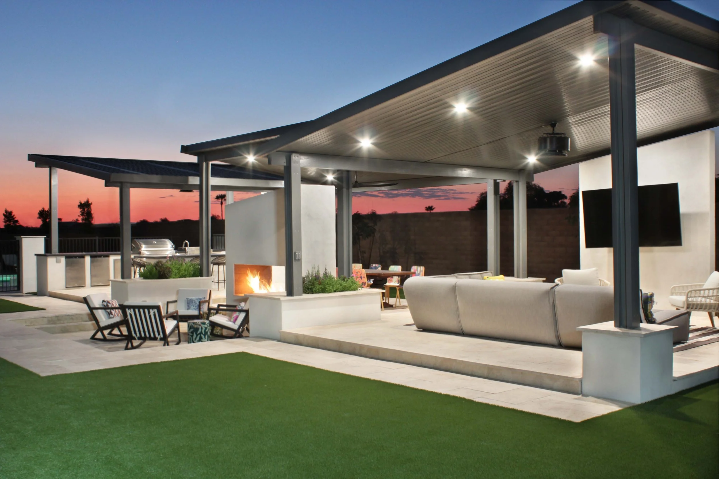 triple ramada entertainment area outdoor kitchen conversation pit