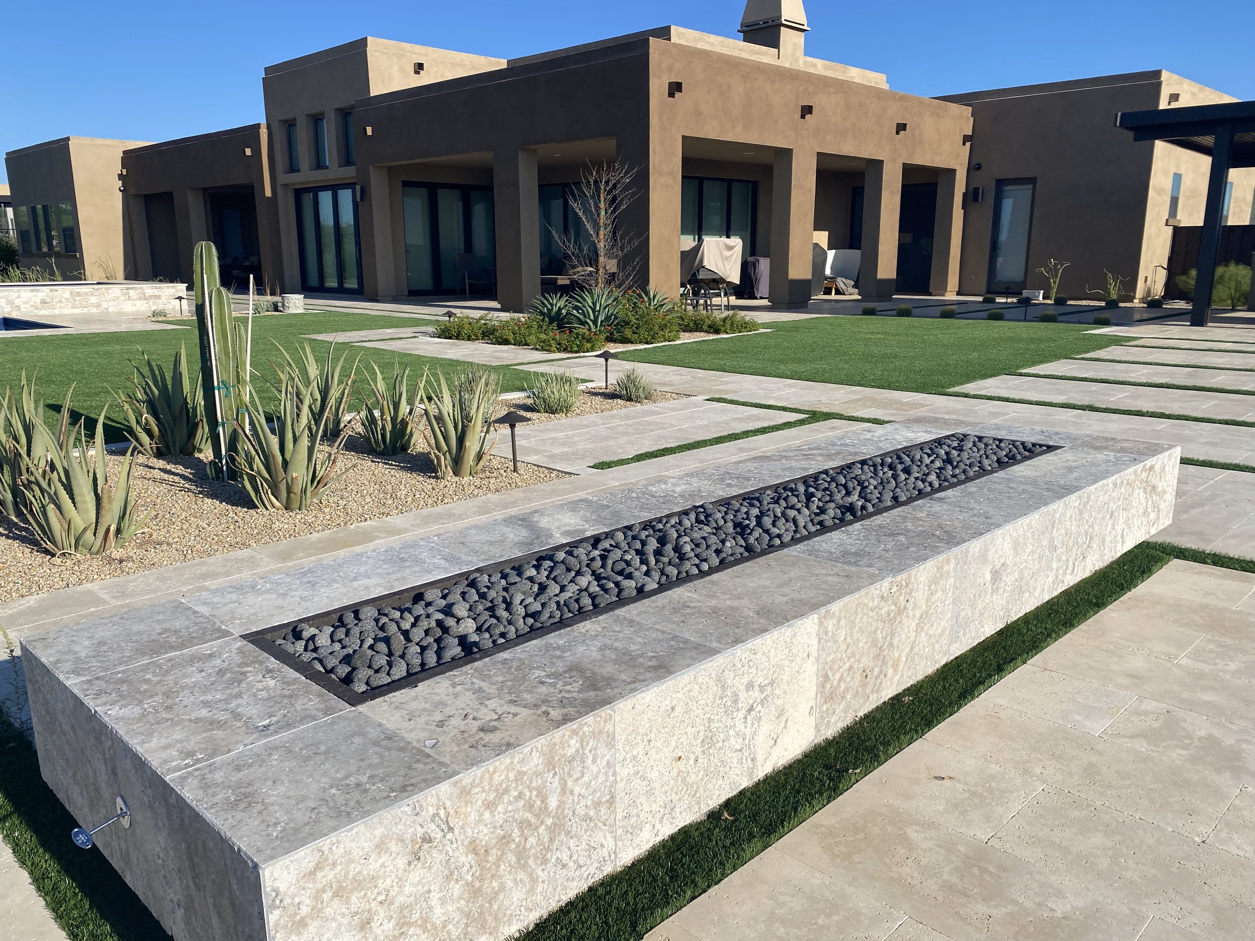large long rectangle fire feature lava rock travertine