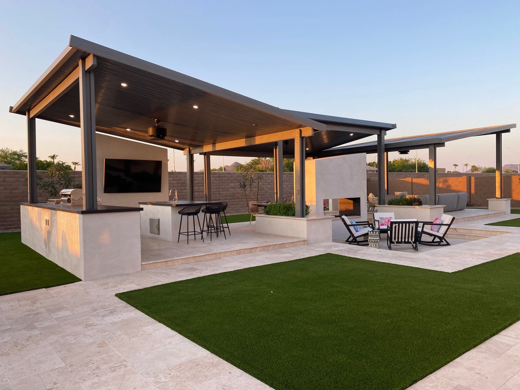 triple ramada entertainment area outdoor kitchen conversation pit