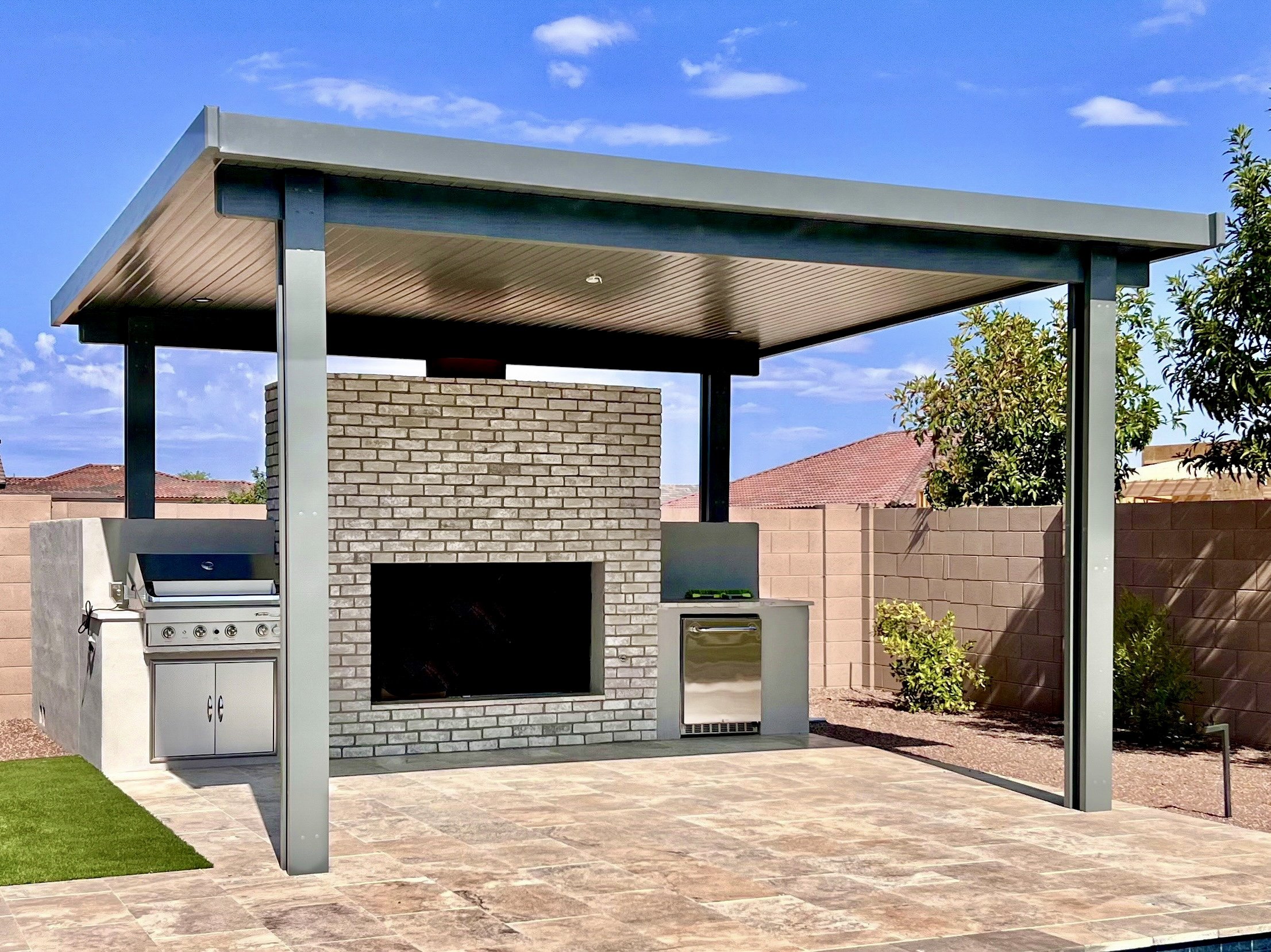 shaded ramada grill fire feature seating area entertainment