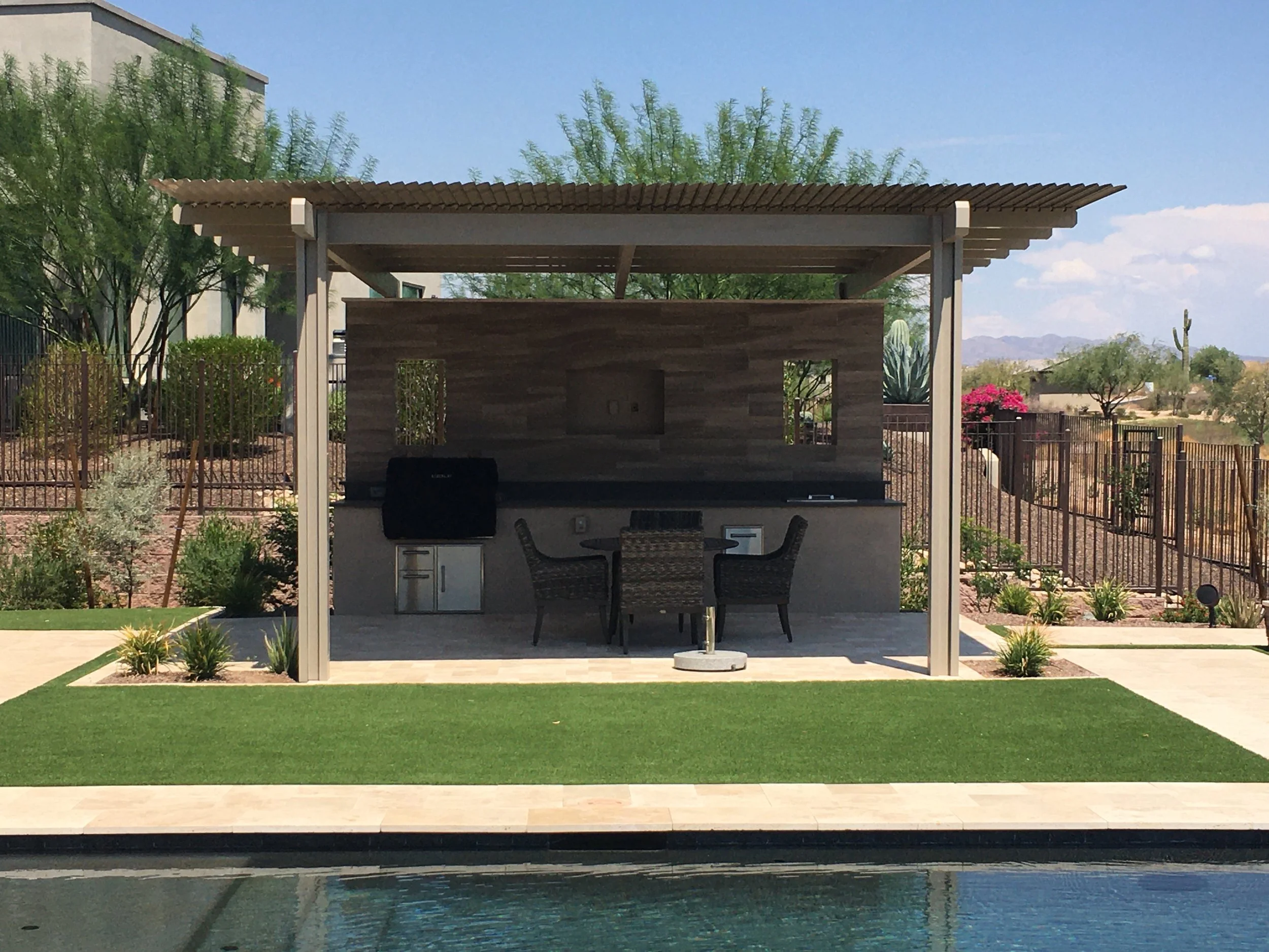 outdoor kitchen slatted ramada