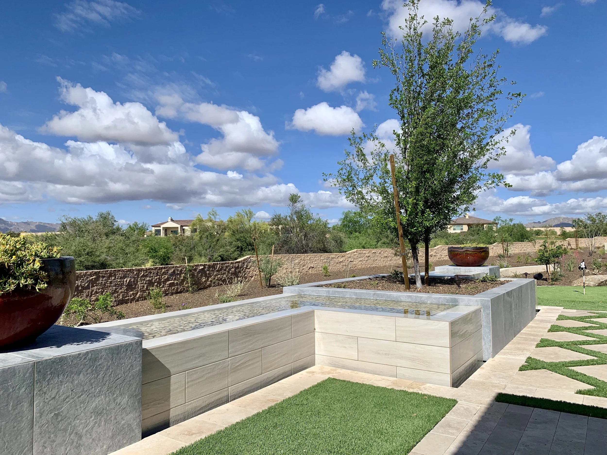 cream grey stone water feature large basin planters