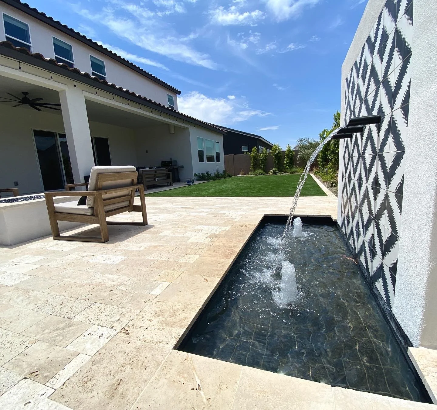 patterned tile water feature