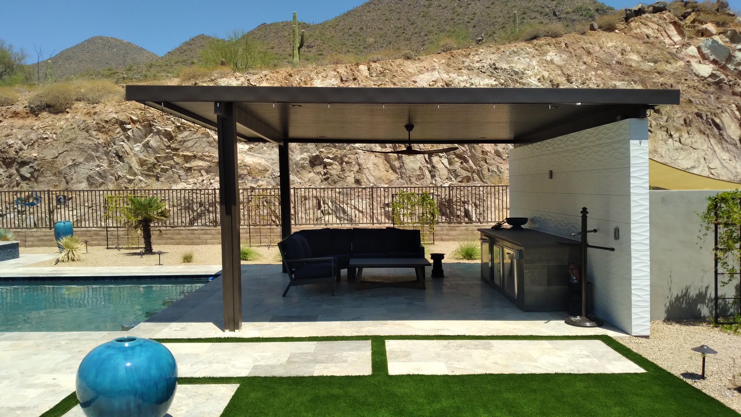 wet bar ramada pool side white textured wall