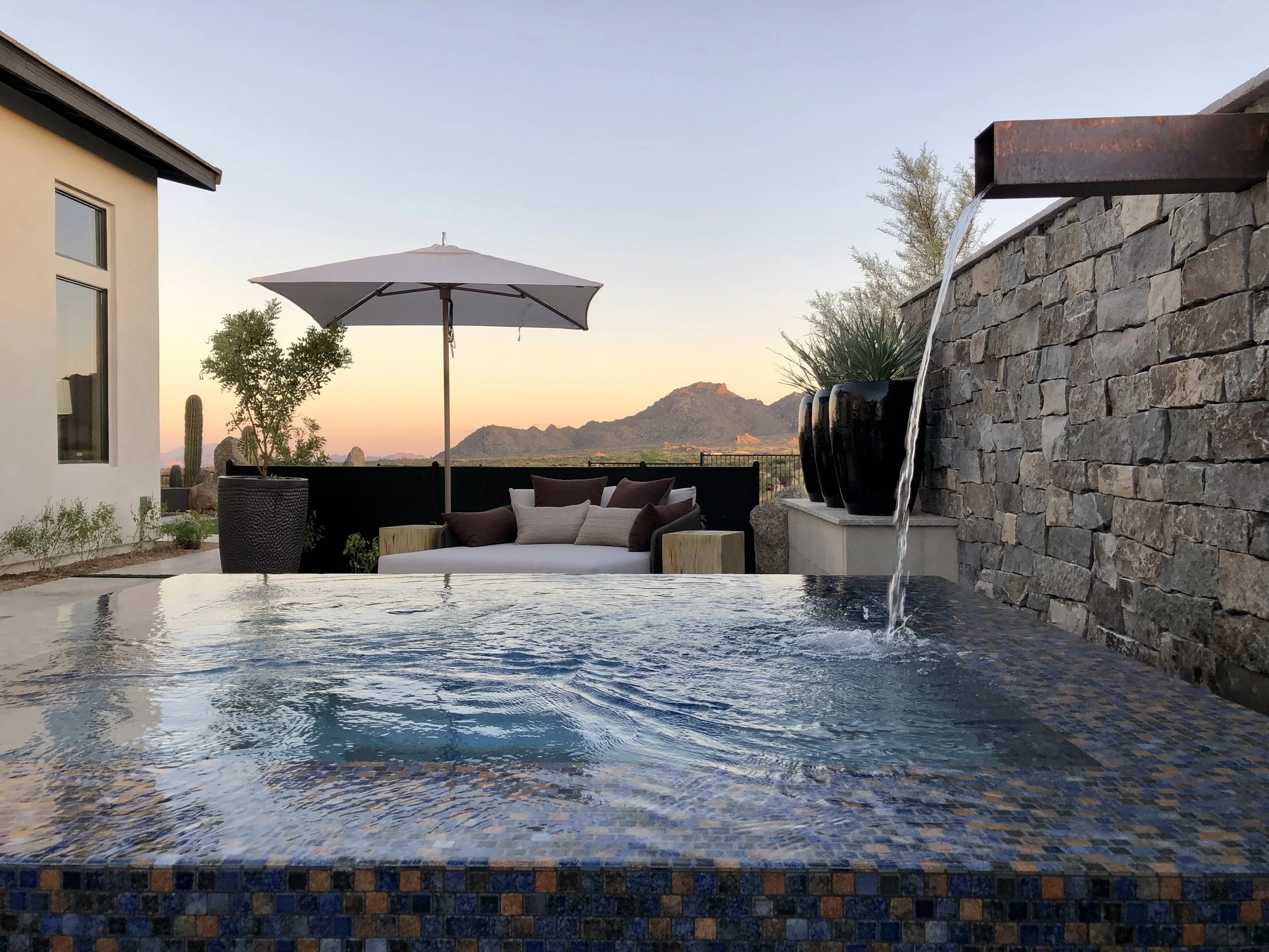 spa water feature rusted metal 1x1 tiles