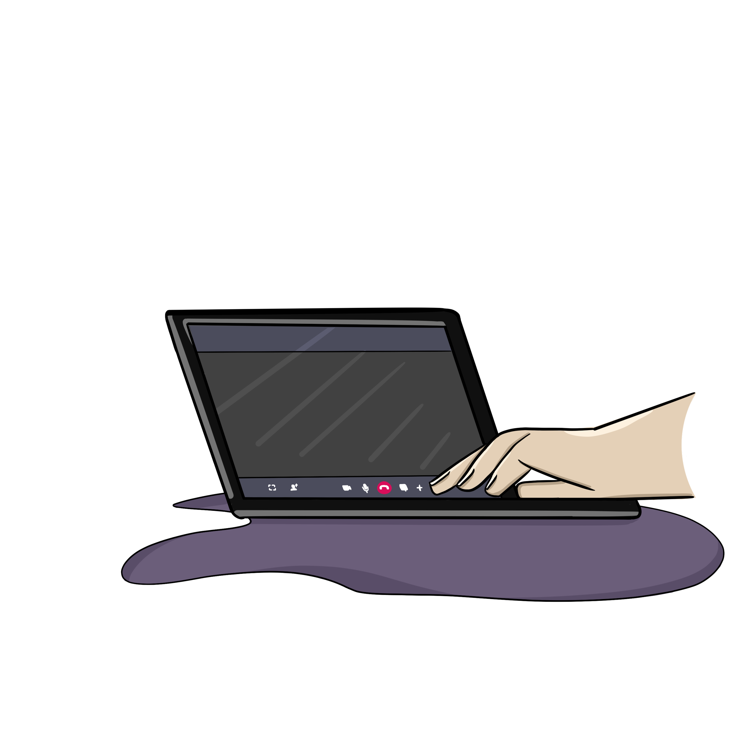 Digital illustration of hands on a laptop in a zoom session