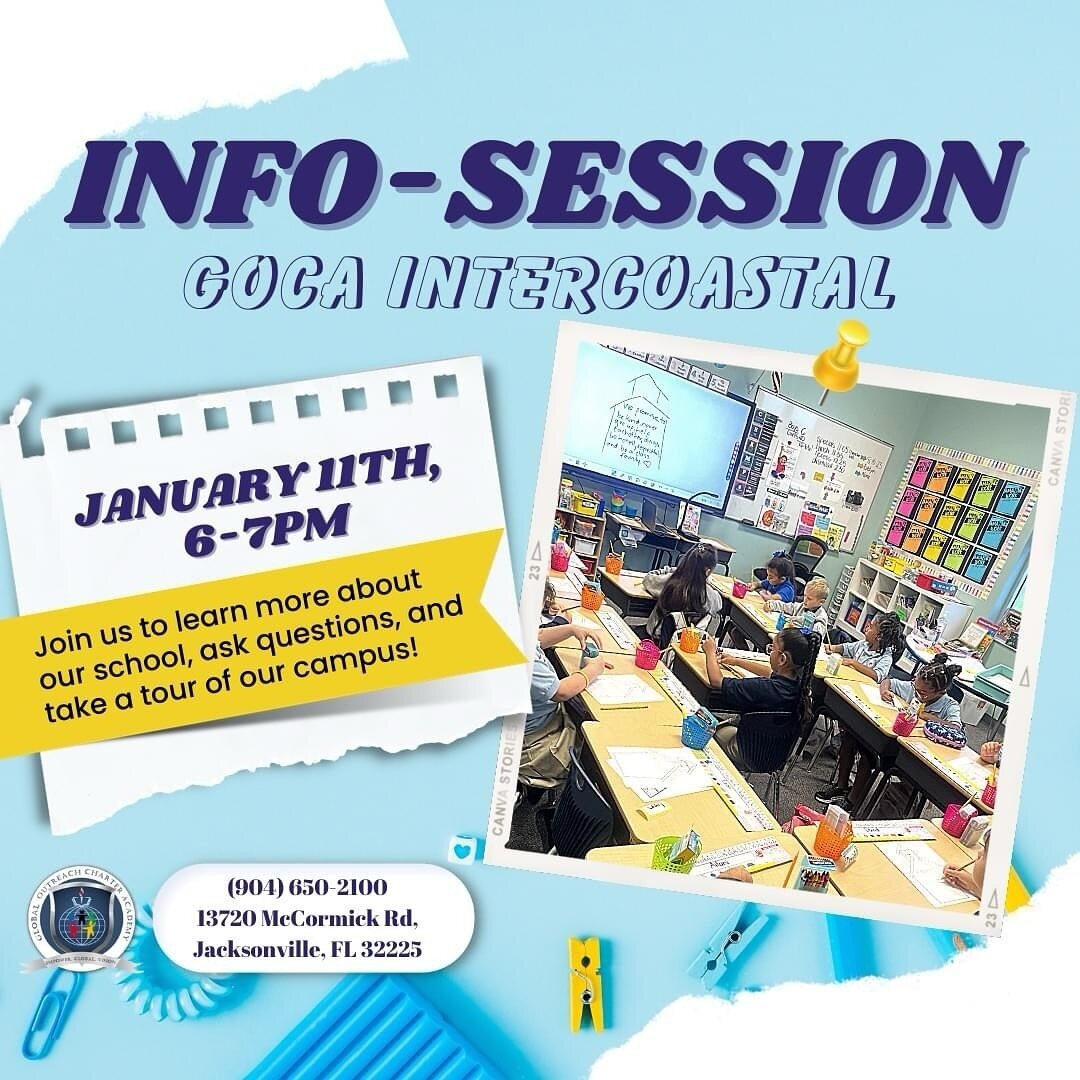 Mark your calendars for our first Info-Session of the year this Thursday, January 11th, from 6-7pm! Have family or friends that want to learn more about GOCA Intercoastal and the incredible things that are taking place at our school? Feel free to sha