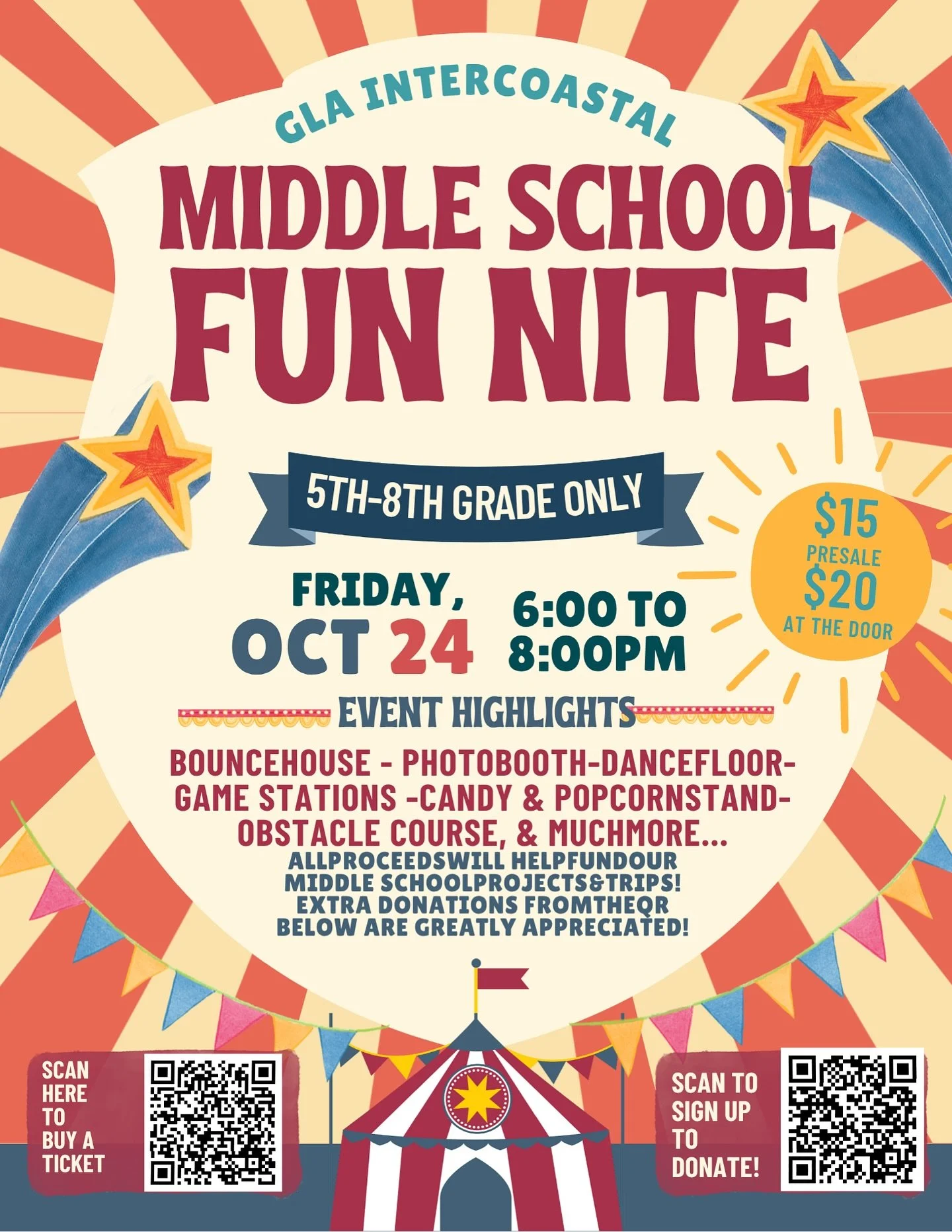 🎉 Middle School Fun Nite is almost here! 🎉

Our 5th&ndash;8th graders are invited to join us for an evening packed with fun &mdash; bounce house, photobooth, dance floor, games, candy, popcorn, obstacle course, and more! 🍿🎶🎯

📅 Friday, October 