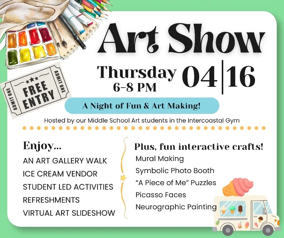 🎨✨ You&rsquo;re Invited to Our Art Show! ✨🎨

Join us THIS Thursday from 6&ndash;8 PM for a night full of creativity, fun, and community!

Our talented middle school artists have been hard at work and are so excited to showcase their amazing pieces 