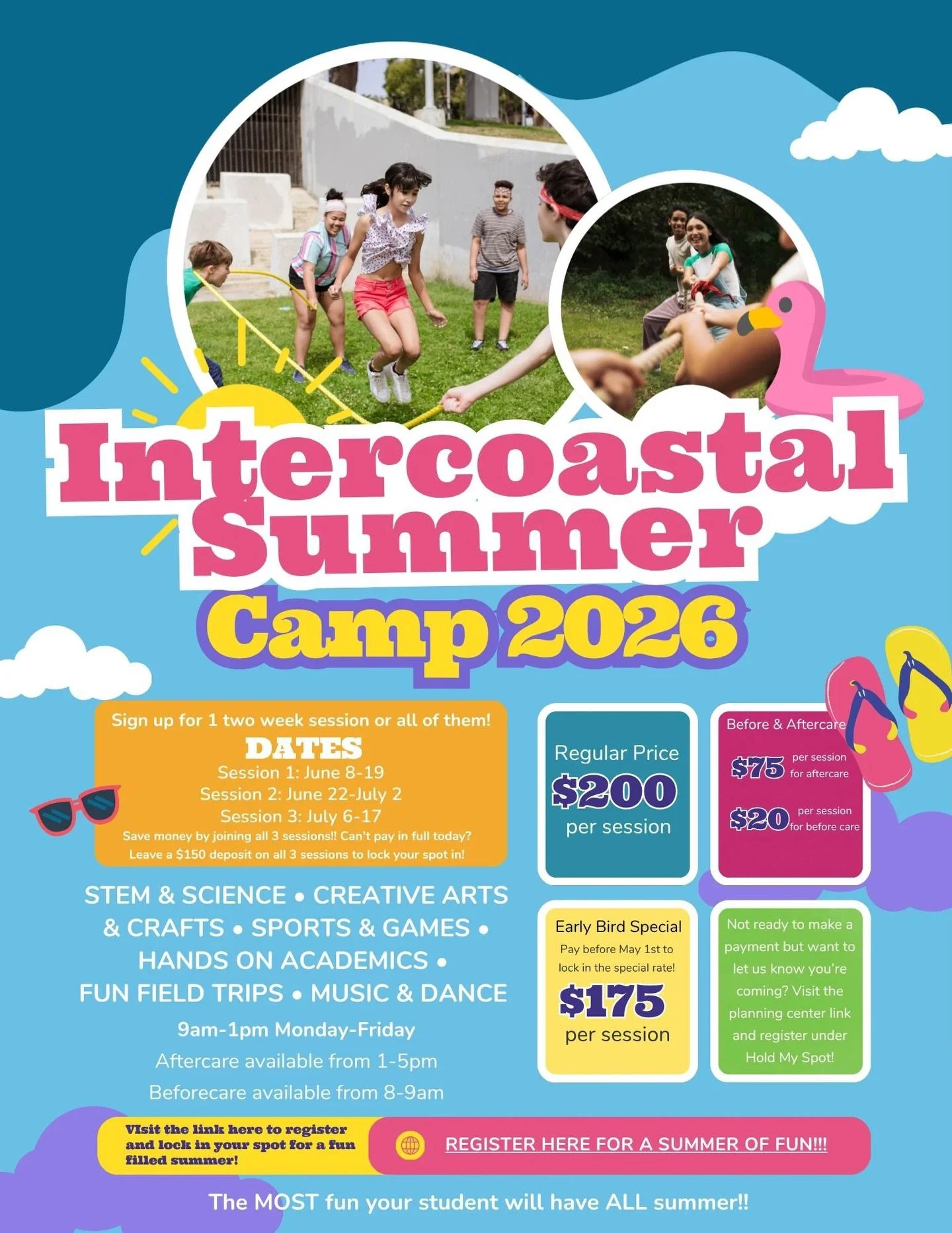 Global Intercoastal Summer Camp - EARLY BIRD PRICES END ON FRIDAY, MAY 1st!! 

**A deposit must be put down in order to lock in the early bird rates**

Registration is NOW OPEN for the MOST fun your student will have all summer! 

Our Intercoastal Su