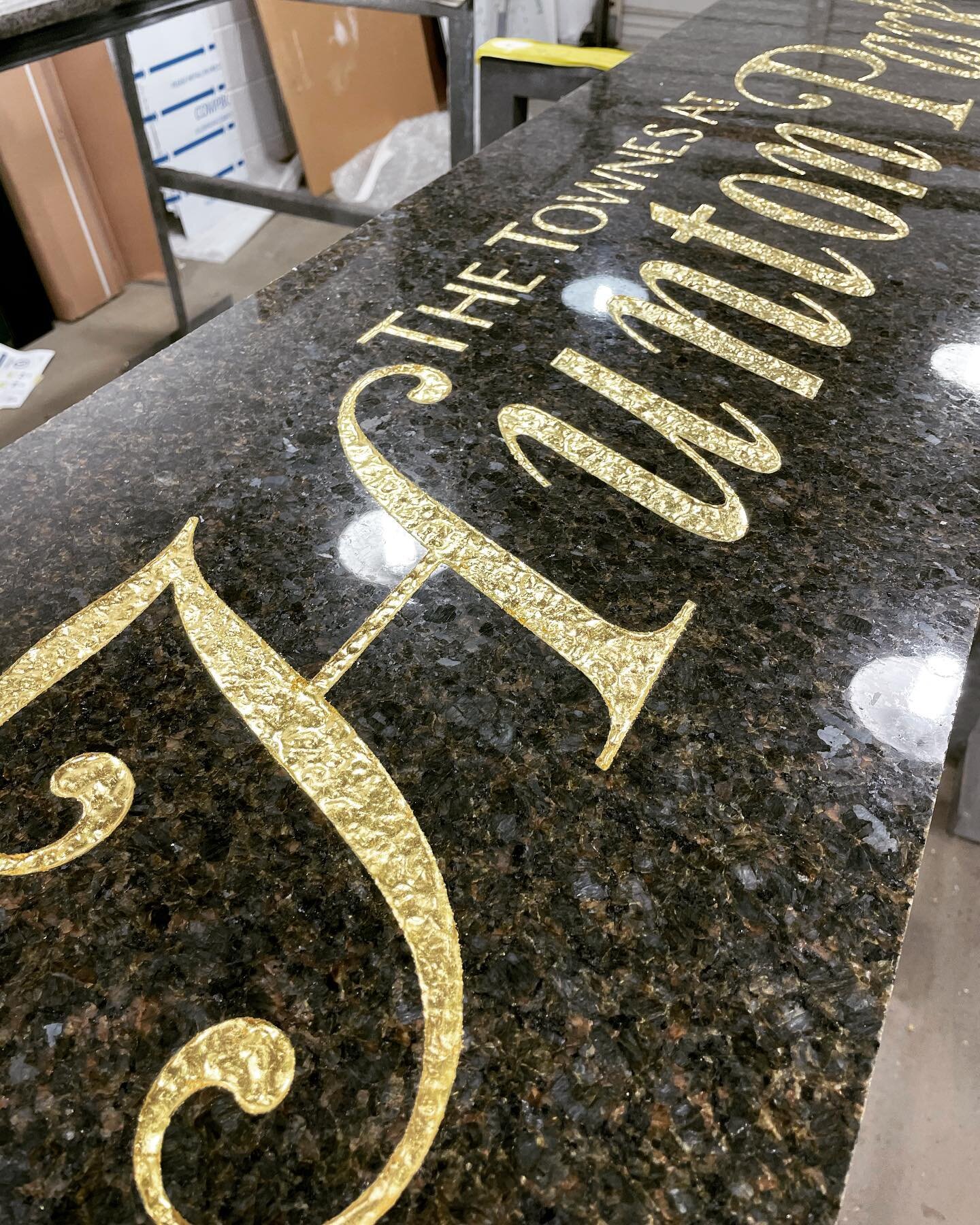 Sandblasted granite and slate with applied 23kt gold leaf&hellip;these signs will outlast all of us.  #signs #rvasigns #customsigns #signmaker #goldleaf #granite #slate #aluminum