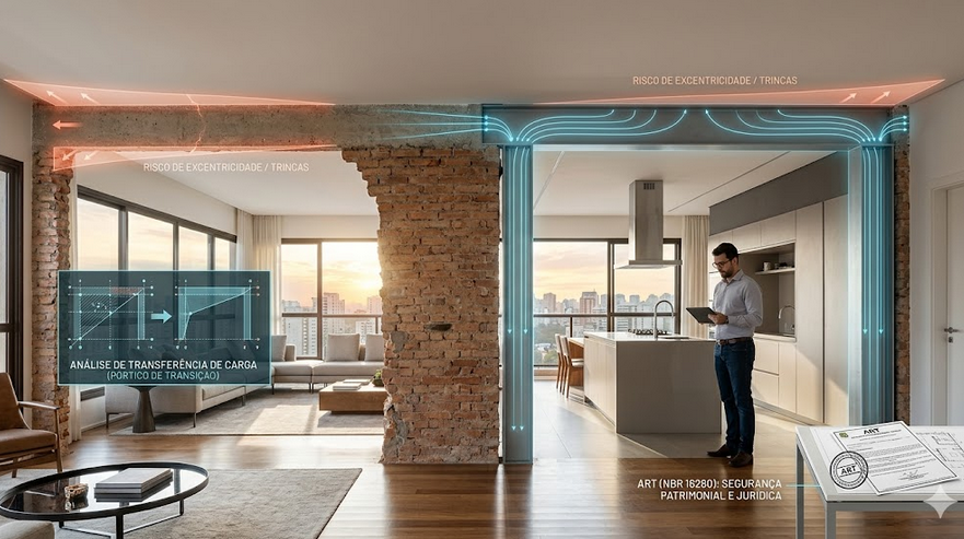 O Risco da "Parede Removida": Por que o Open Concept Exige Engenharia Consultiva