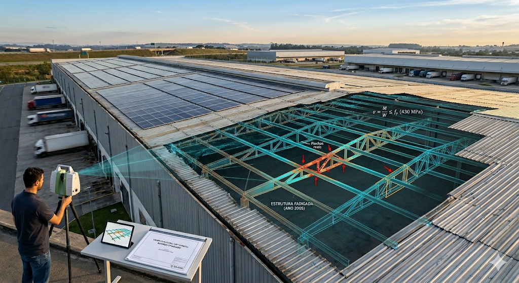 Scan-to-BIM em Galpões: Como o LiDAR Valida Usinas Solares em Telhados Antigos