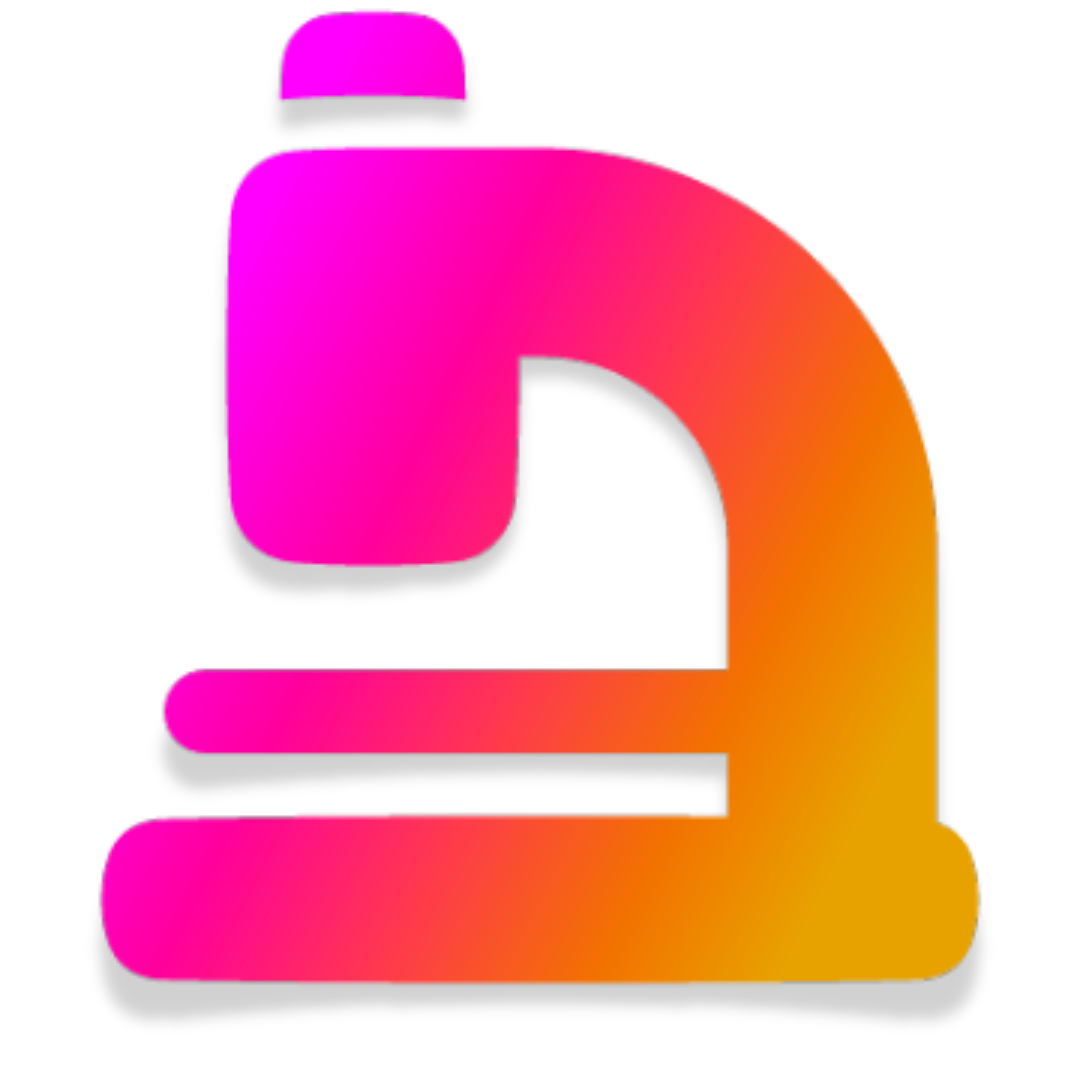 A stylized letter 'd' with a gradient color transitioning from pink to orange, on a black background.