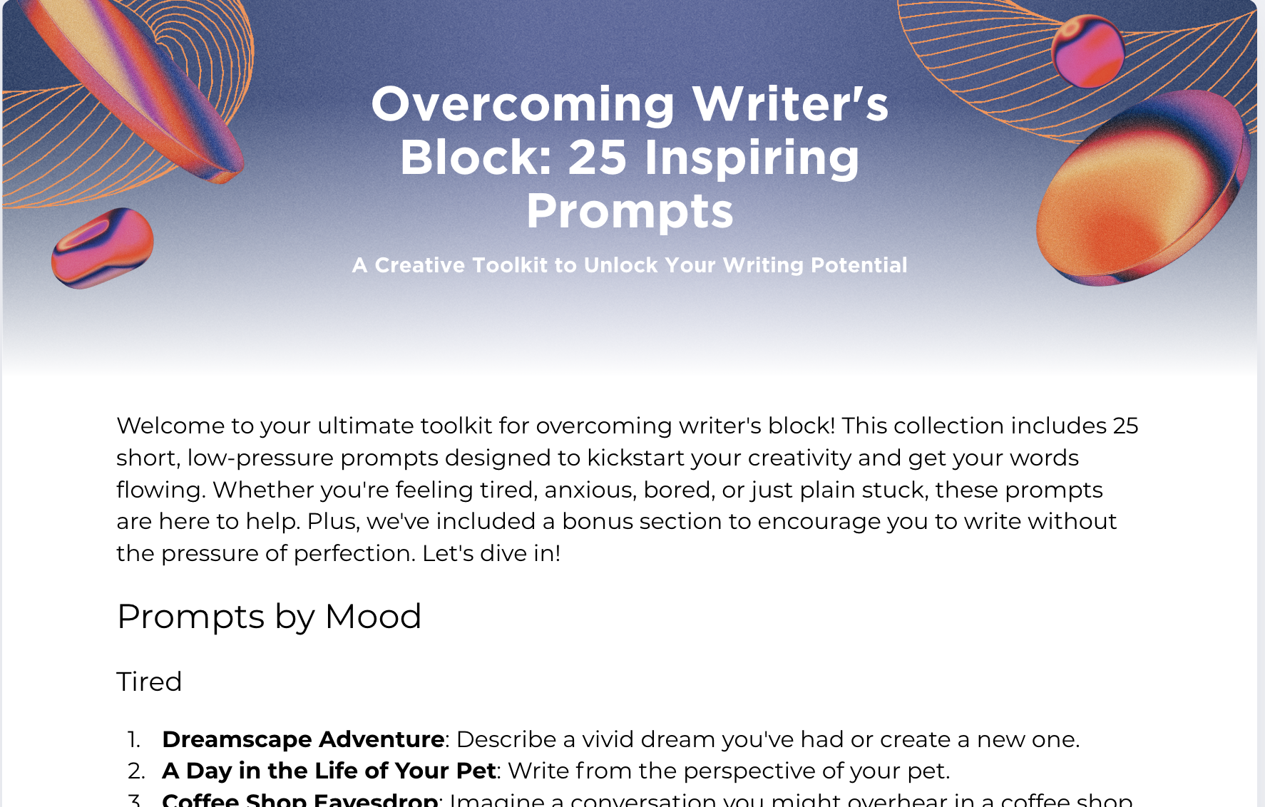 25 Writer’s Block Prompts – Free Download
