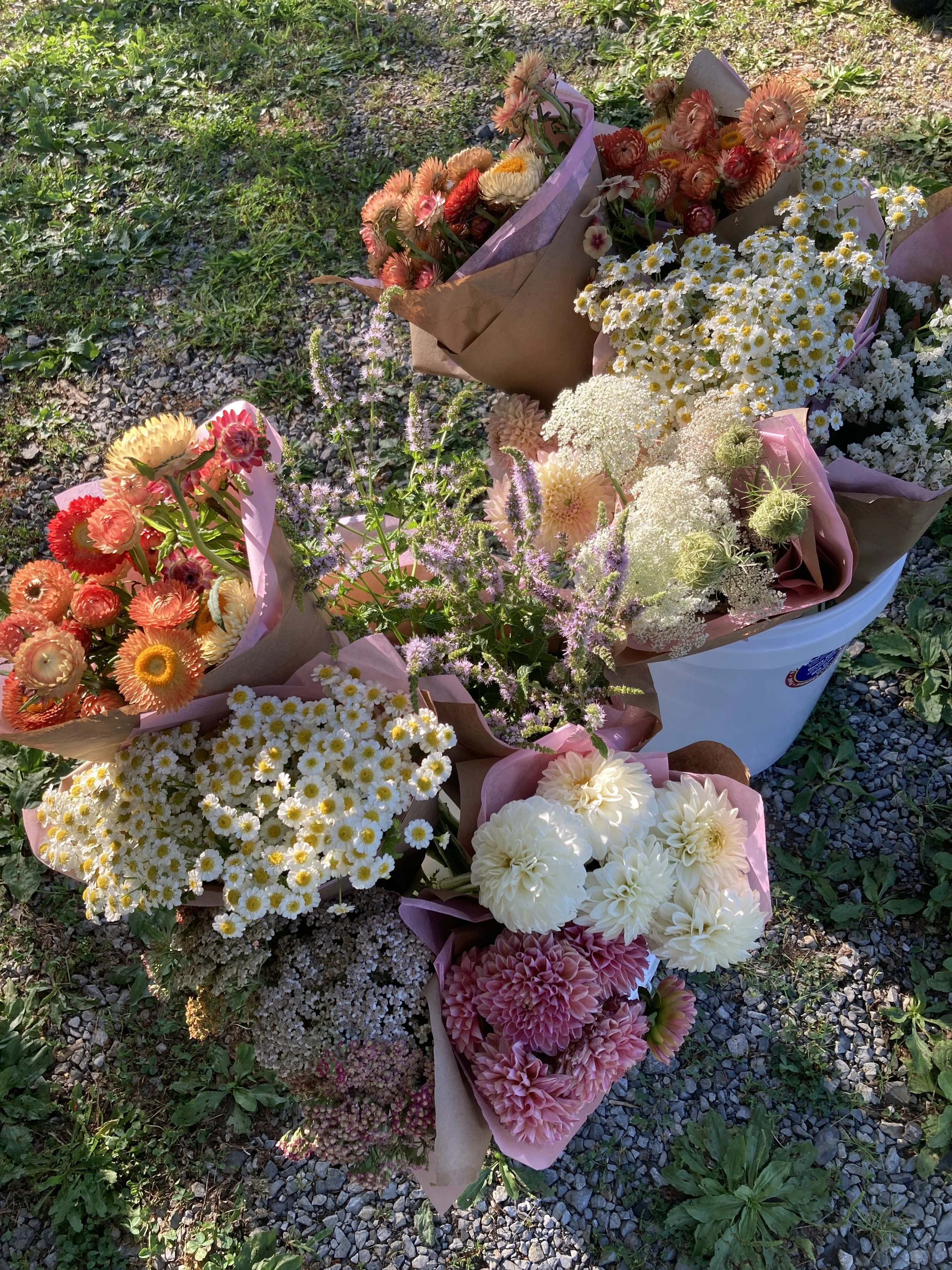 Buckets of diy wedding flowers