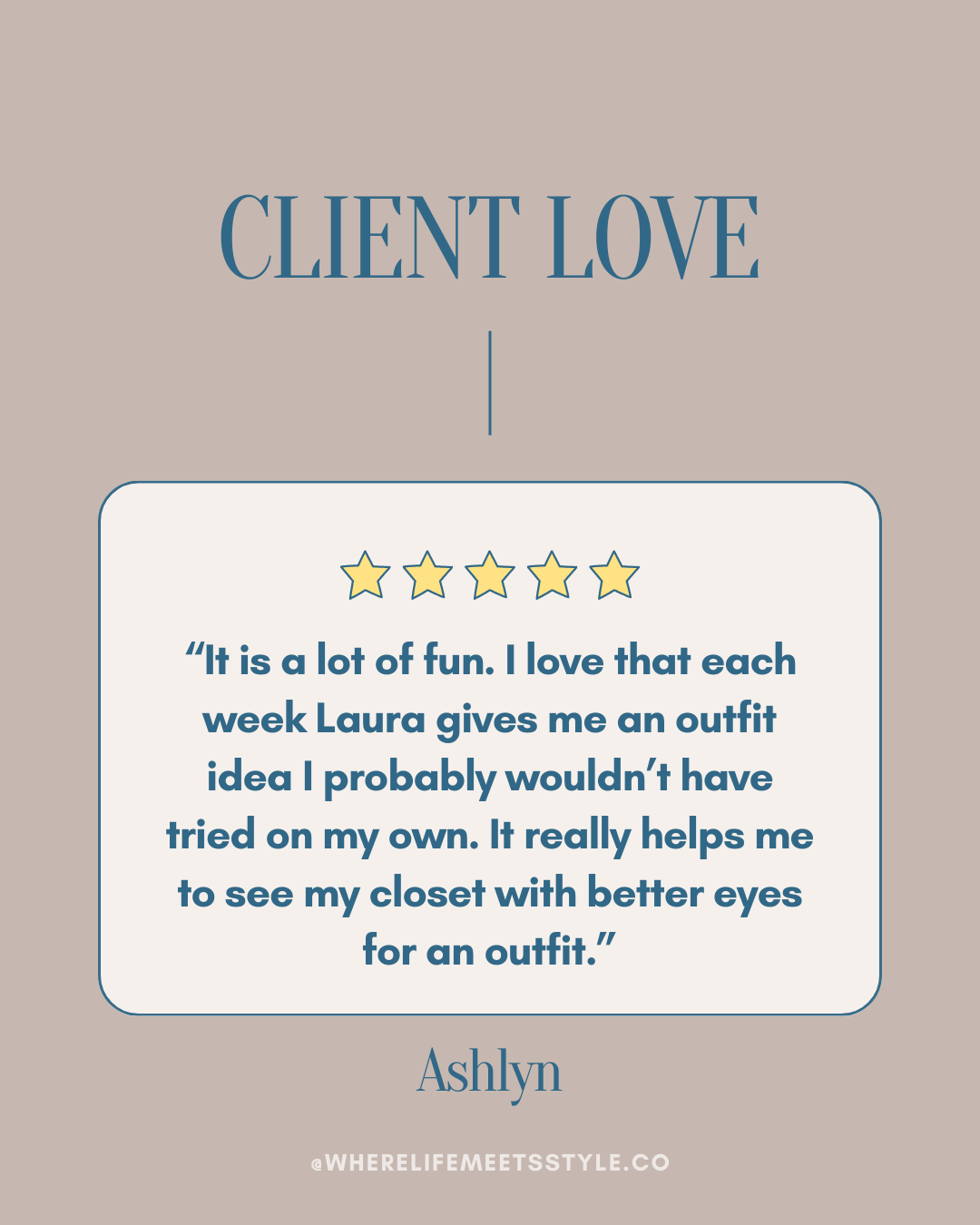 Graphic image of a fabulous client review that talks about how much fun Laura is!
