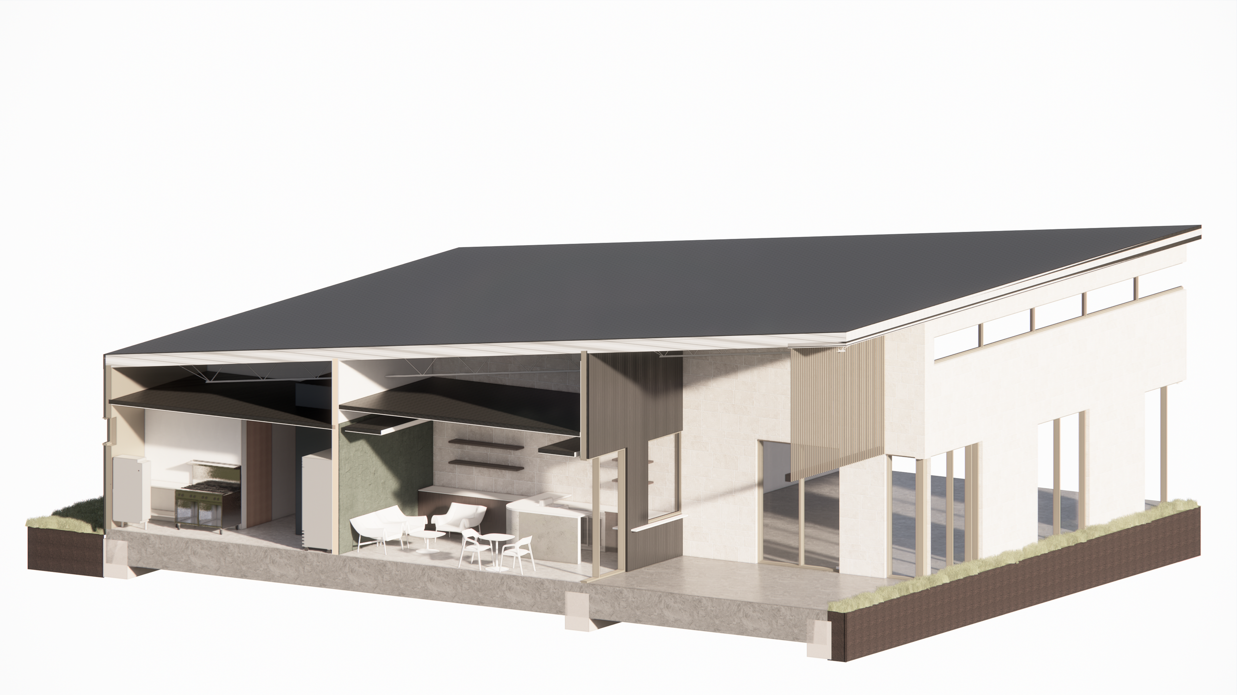 COFFEE HQ - New Construction Restaurant and Bar in Austin, TX for local coffee company. Custom Architecture and Interior Design services. Custom furniture design, lighting design and selection, custom millwork complement all-new kitchens, event space