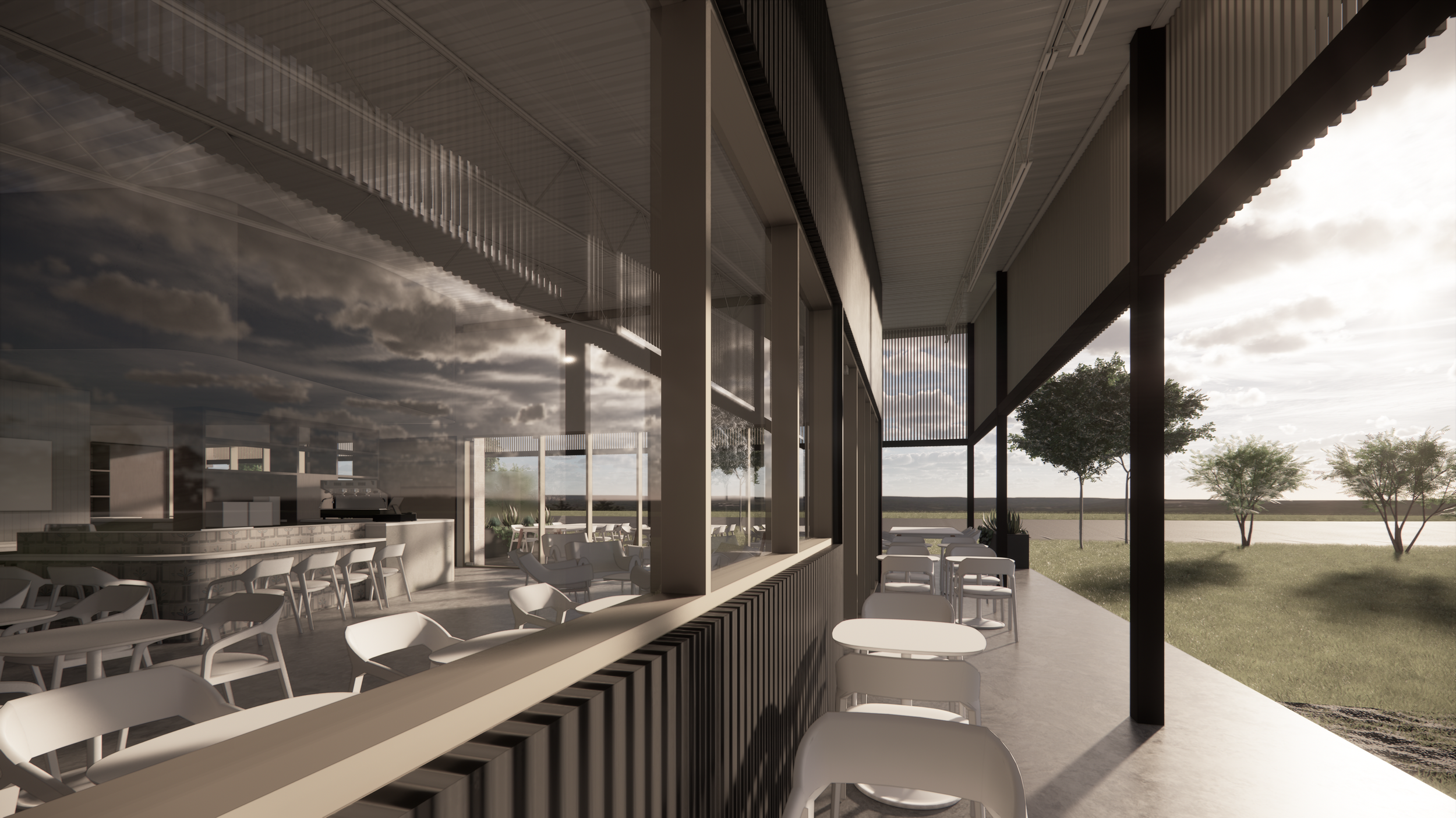 COFFEE HQ - New Construction Restaurant and Bar in Austin, TX for local coffee company. Custom Architecture and Interior Design services. Custom furniture design, lighting design and selection, custom millwork complement all-new kitchens, event space