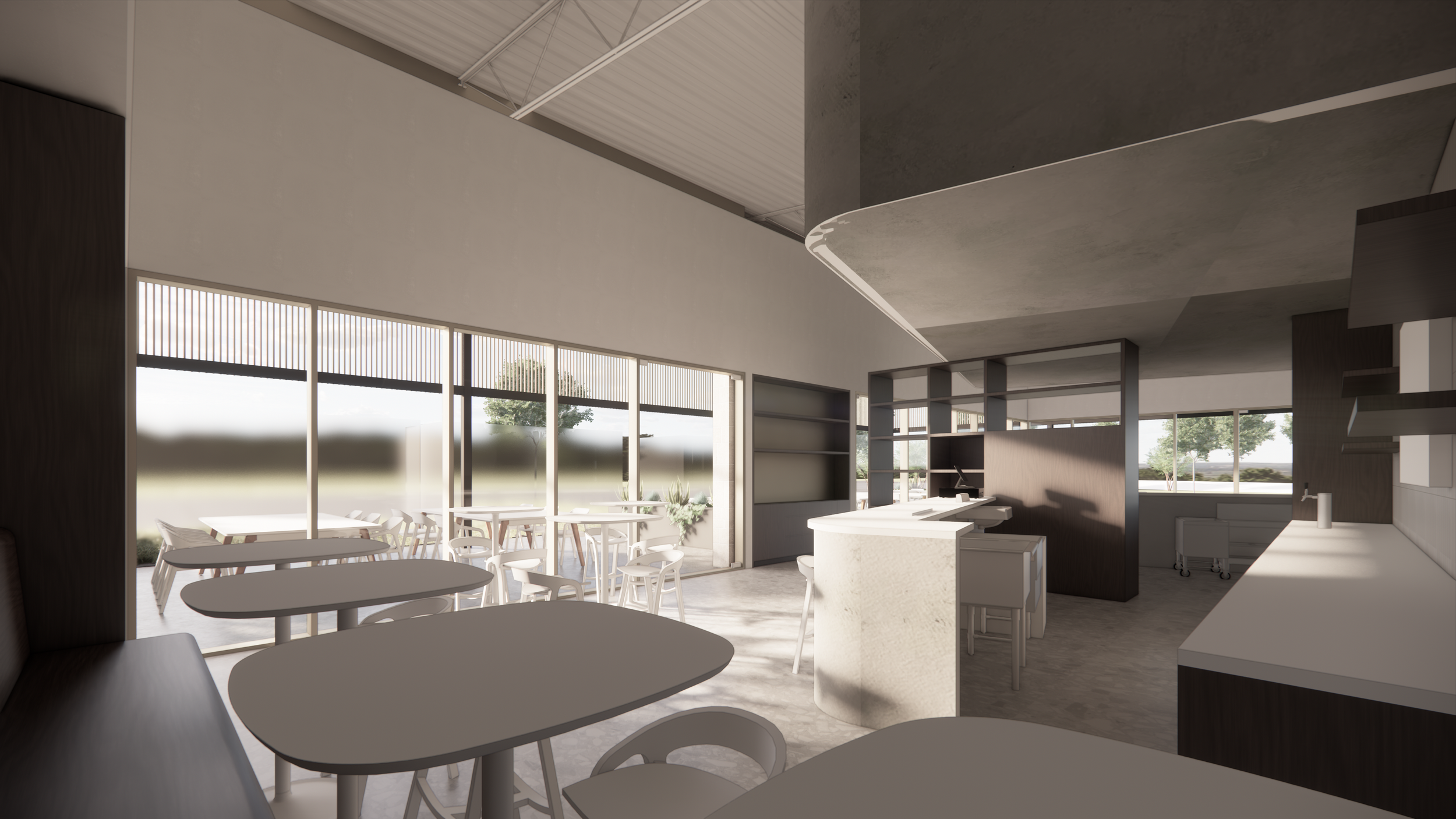 COFFEE HQ - New Construction Restaurant and Bar in Austin, TX for local coffee company. Custom Architecture and Interior Design services. Custom furniture design, lighting design and selection, custom millwork complement all-new kitchens, event space
