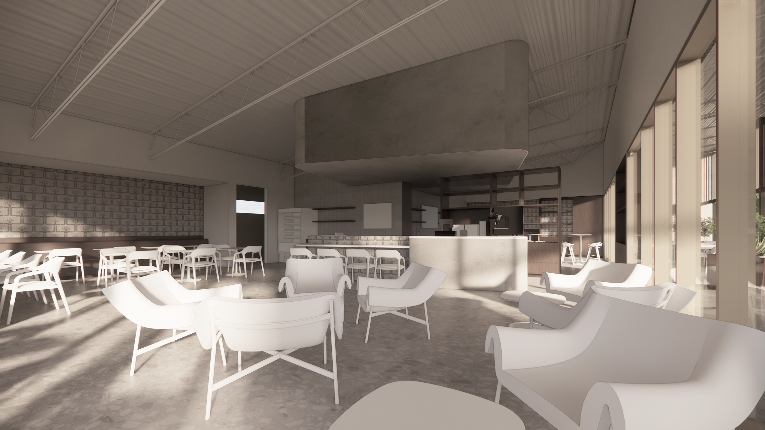 COFFEE HQ - New Construction Restaurant and Bar in Austin, TX for local coffee company. Custom Architecture and Interior Design services. Custom furniture design, lighting design and selection, custom millwork complement all-new kitchens, event space