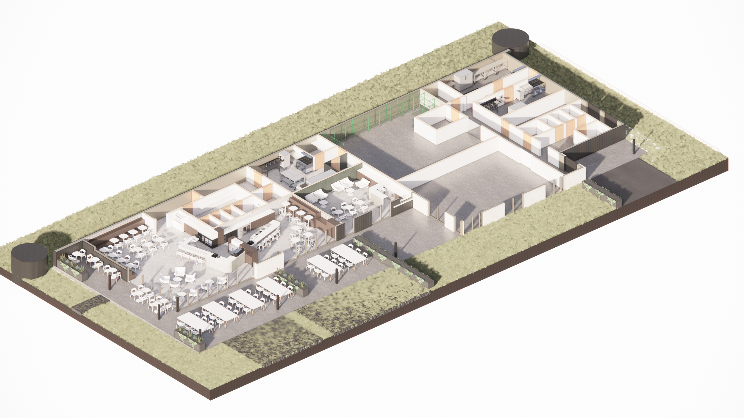 COFFEE HQ - New Construction Restaurant and Bar in Austin, TX for local coffee company. Custom Architecture and Interior Design services. Custom furniture design, lighting design and selection, custom millwork complement all-new kitchens, event space