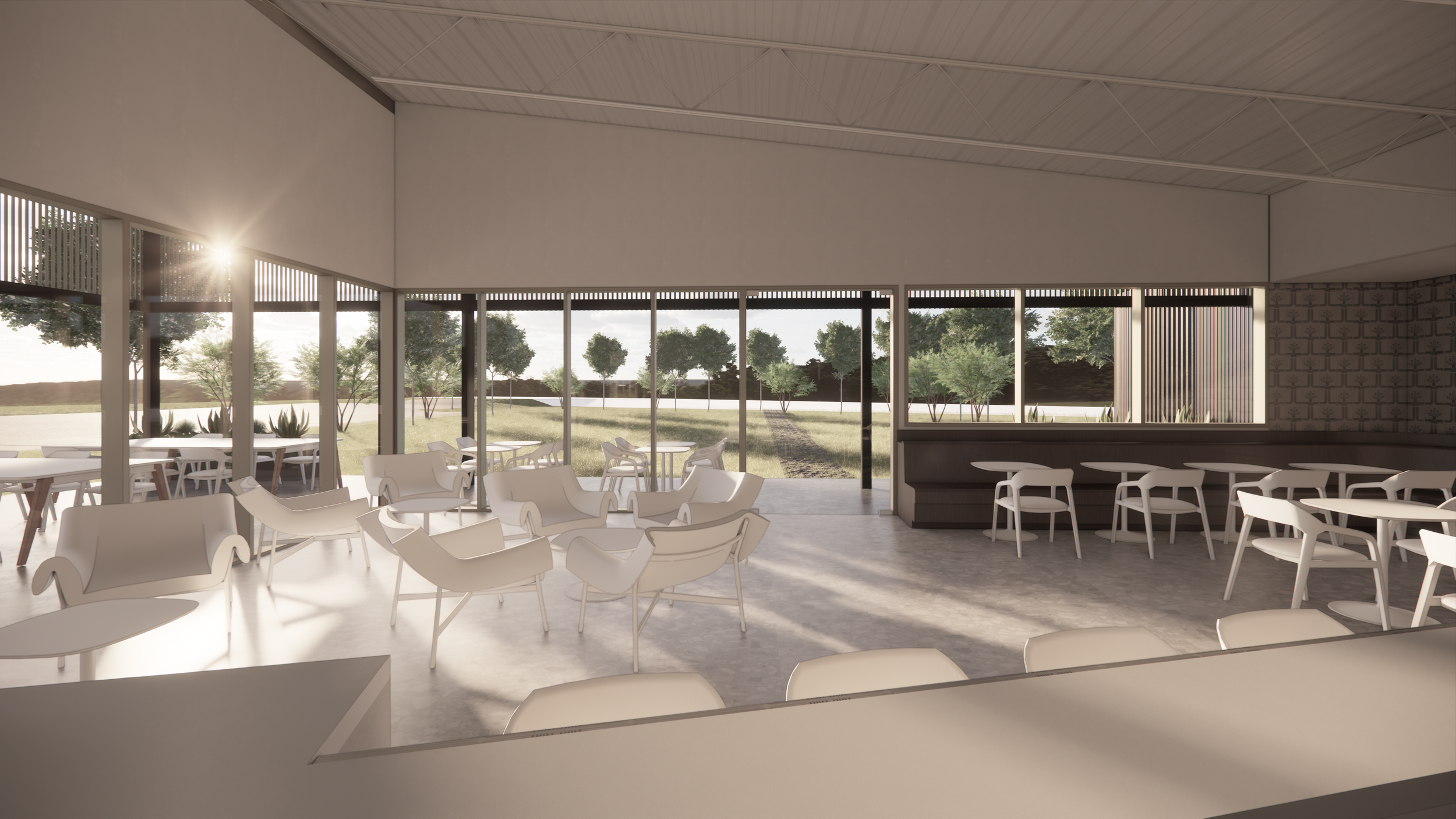 COFFEE HQ - New Construction Restaurant and Bar in Austin, TX for local coffee company. Custom Architecture and Interior Design services. Custom furniture design, lighting design and selection, custom millwork complement all-new kitchens, event space