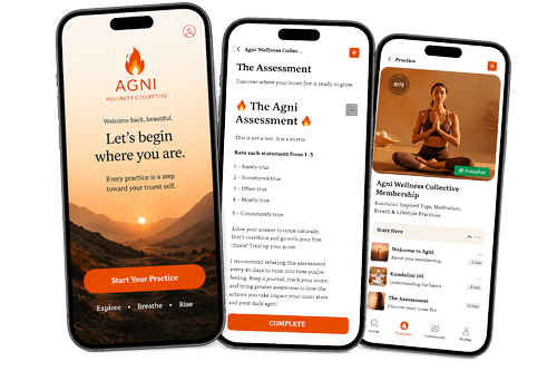 Agni Wellness Collective app screens