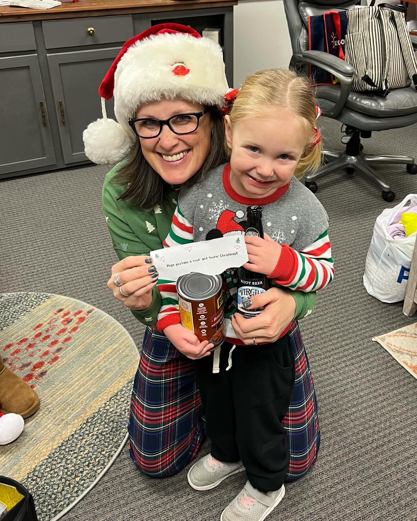 It was a fun night at our KidsQuest Christmas party! Sadie&rsquo;s white elephant gift she received was root beer, a can of baked beans, and a note that read &ldquo;Hope you have a rootin and tootin Christmas!&rdquo; She got a big bag of m&amp;m&rsqu