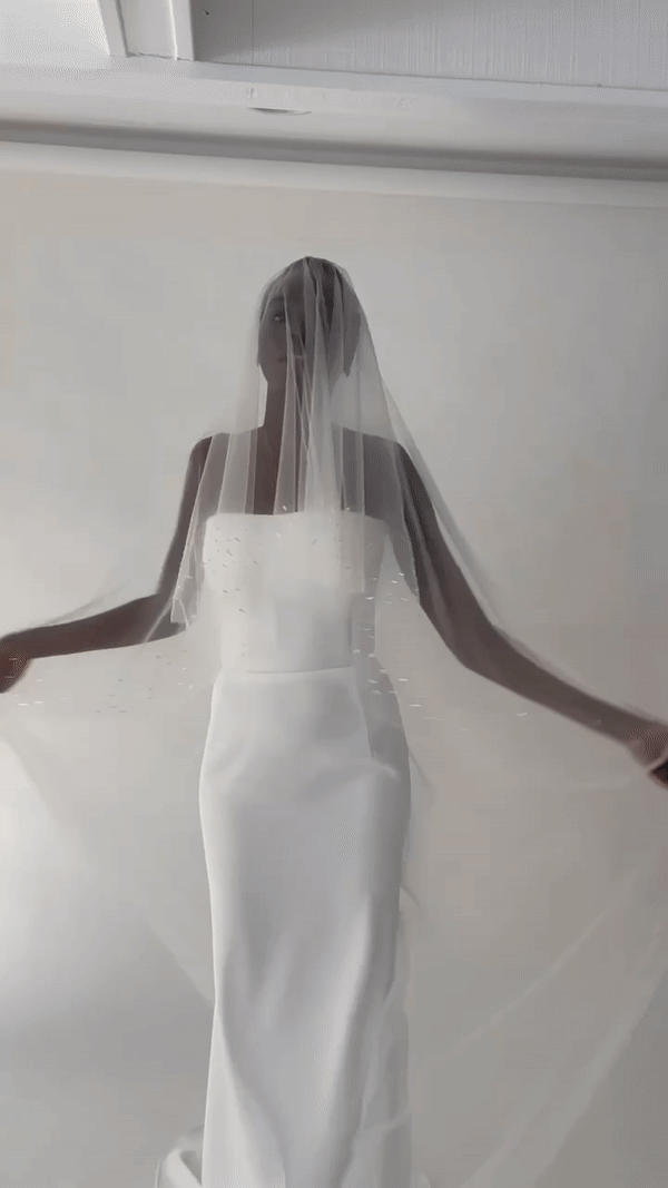 A.B Ellie Nova Edge Veil | Beaded Edge Fingertip Veil - Soft Tulle Veil A.B Ellie Nova Edge VeilBeaded Edge Fingertip Veil - Soft  main image 4