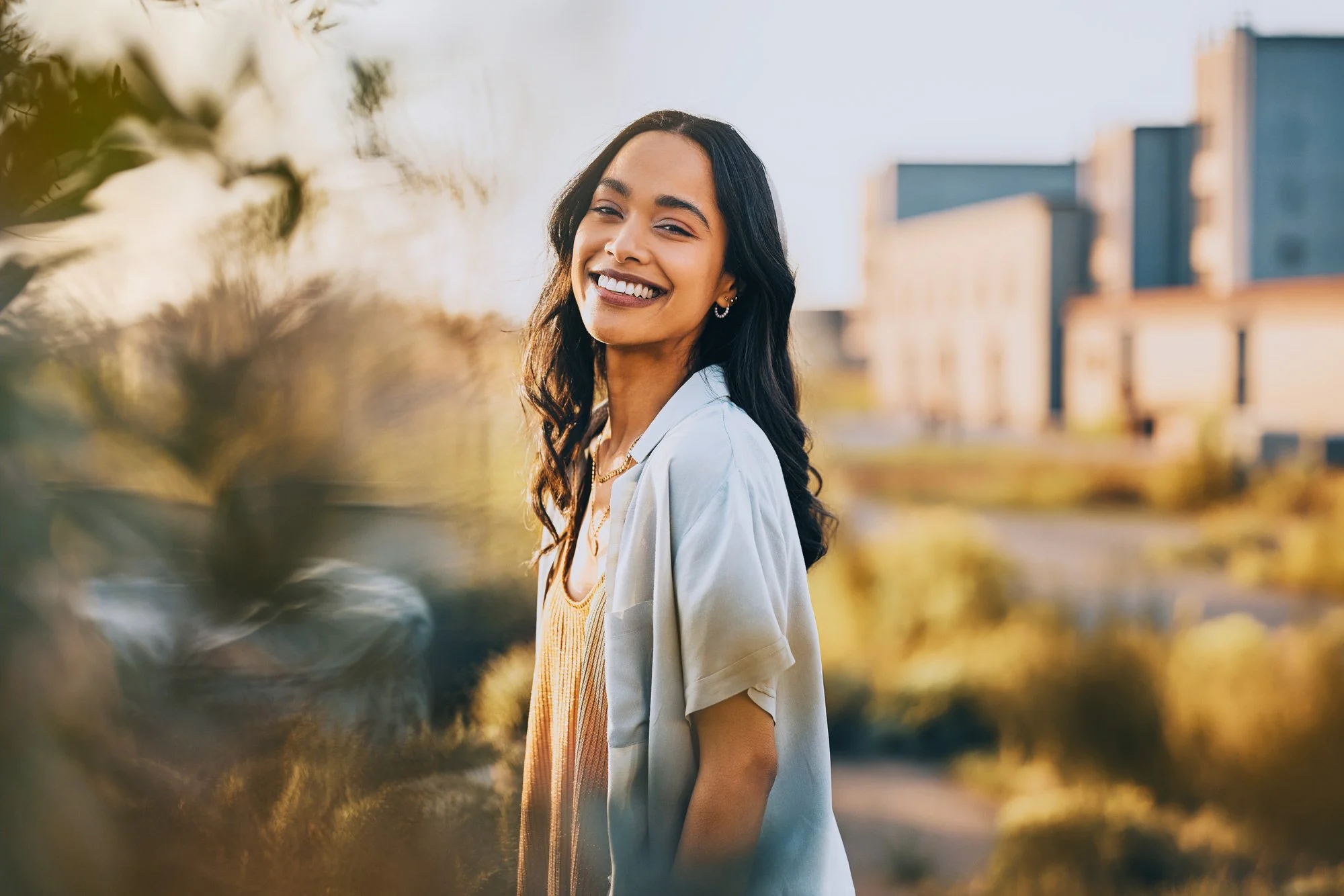 hispanic woman taking break at work