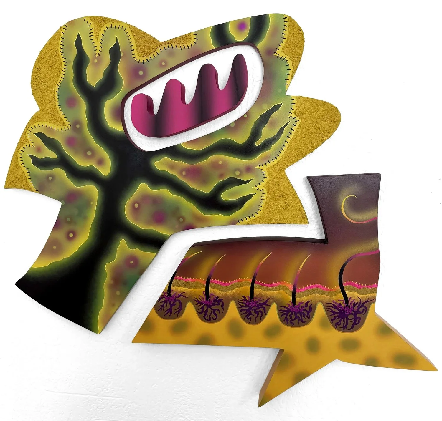 Jana Cariddi: Debase, Proliferate, 2025. Acrylic and pumice on artist made wood panel; 29 x 27 inches.