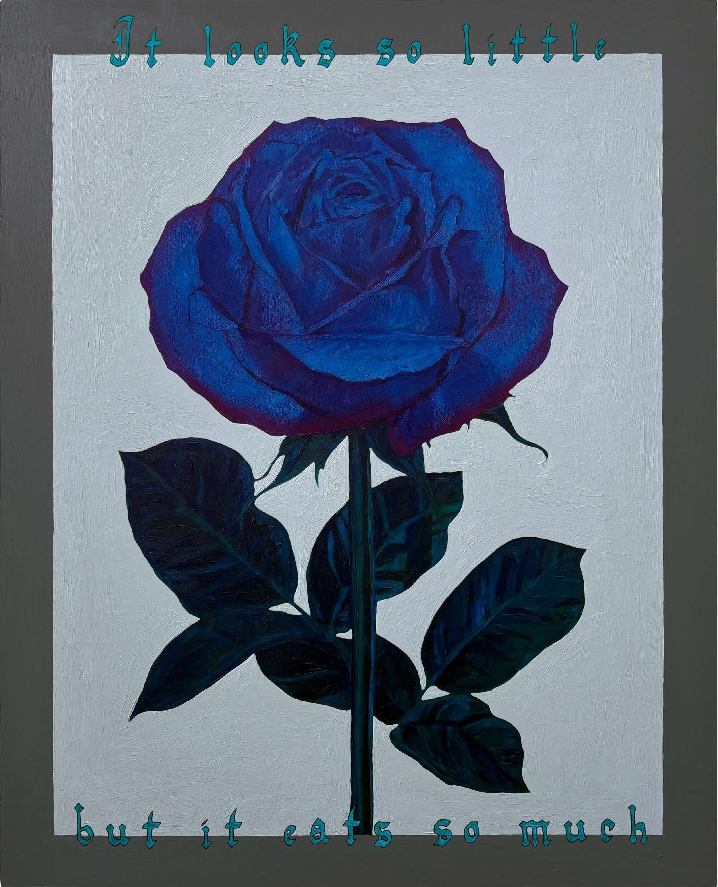 Camila Galaz: It Eats So Much (PerfectData, 1983), 2026. Acrylic and graphite on wood panel. 24 x 18 inches.